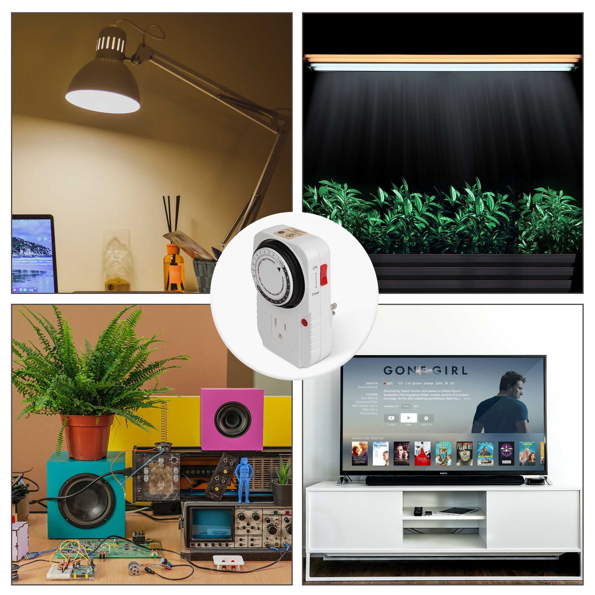 Yescom 24-hour 1875W 15A Grounded Mechanical Timer Outlet - Great for Christmas & Halloween Decor