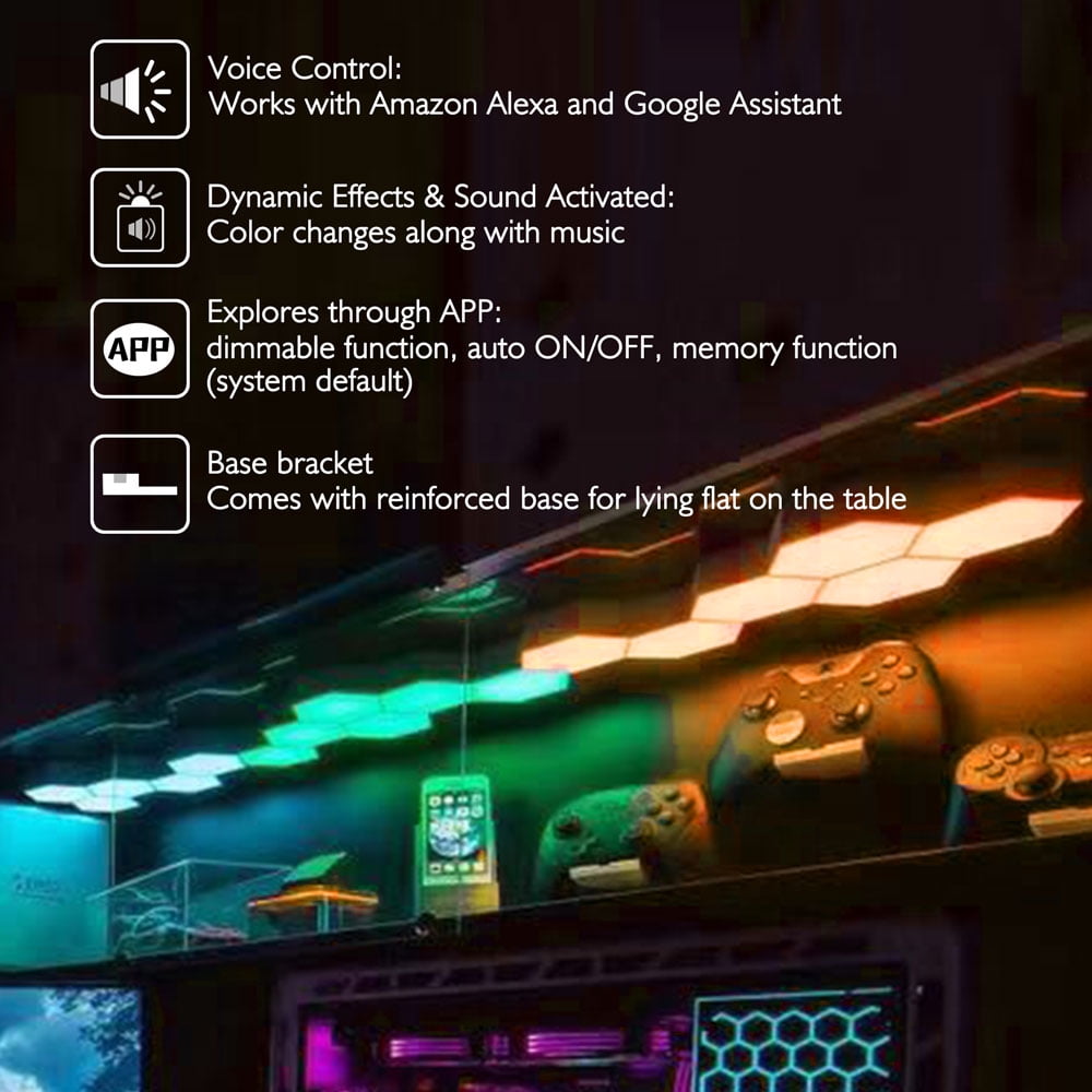 Yescom 11pcs WiFi Smart LED Light Kit DIY Splicing Lamp Voice Control Work Home Bathroom Party Decoration Gifts