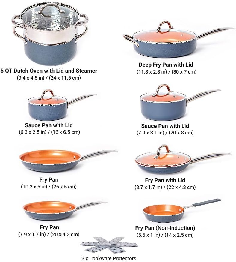 Mueller UltraClad Copper Pots and Pans Set, 14-Piece Kitchen Cookware Set