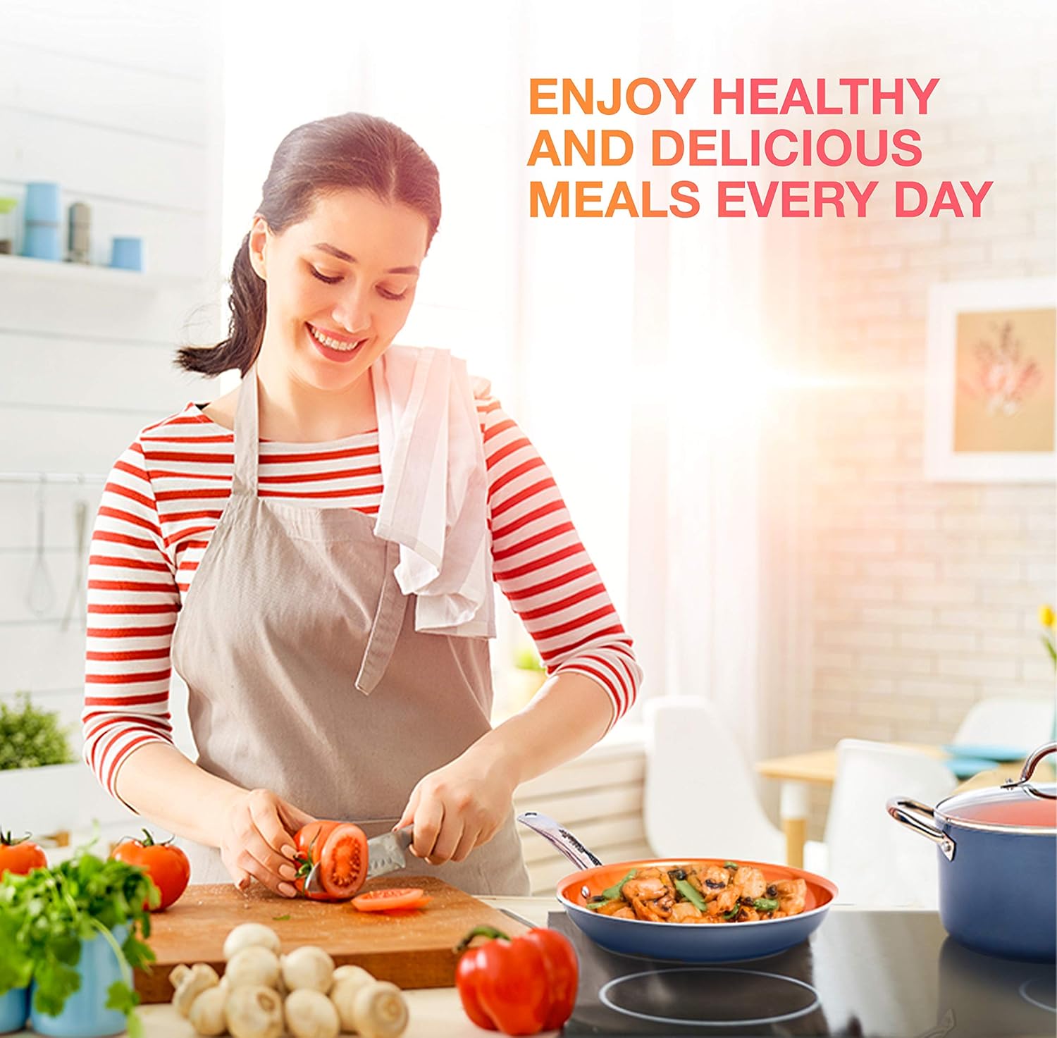 Mueller UltraClad Copper Pots and Pans Set, 14-Piece Kitchen Cookware Set