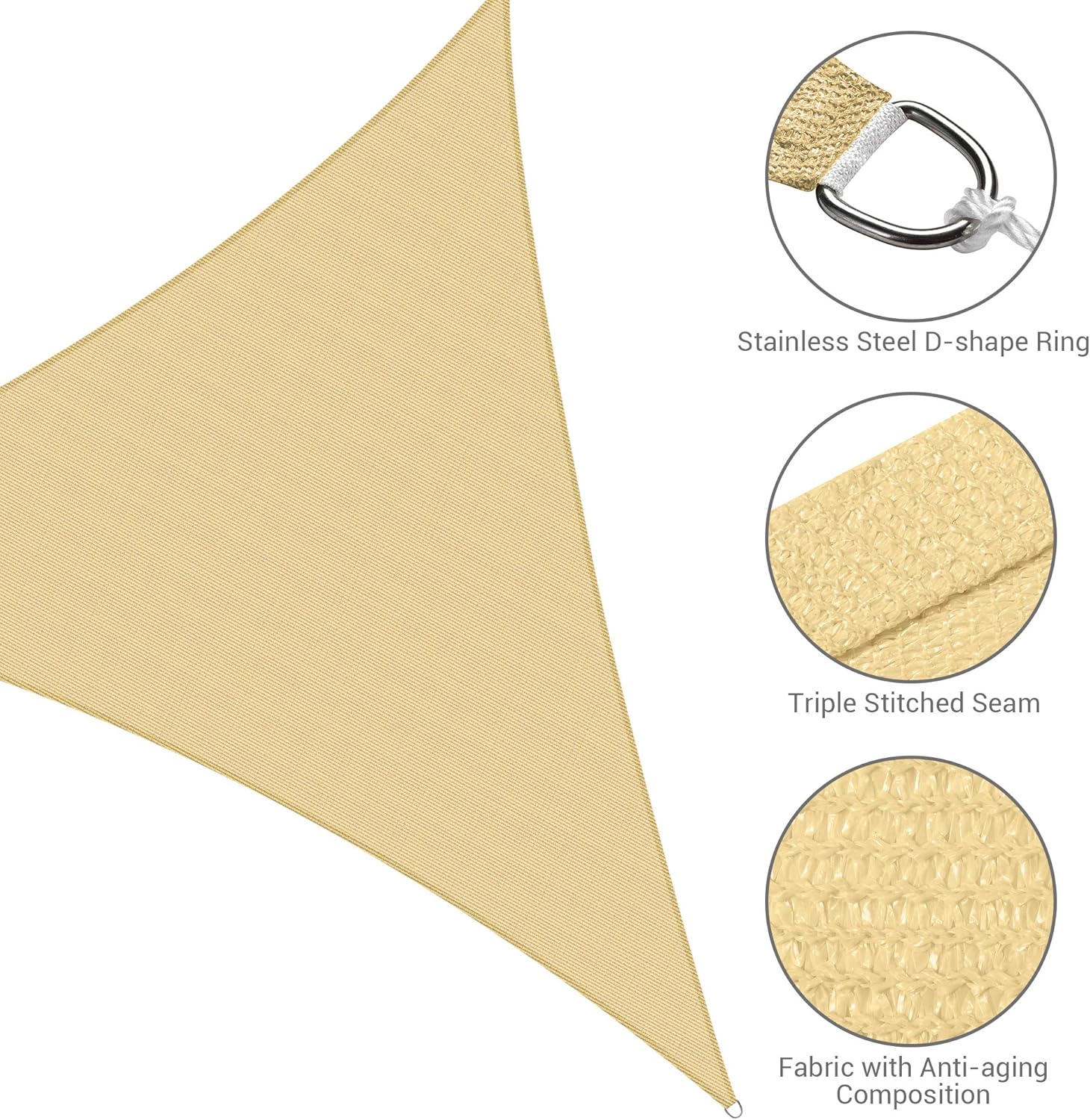 Yescom 25FT Triangle Sun Shade Sail Canopy 97% UV Block Outdoor