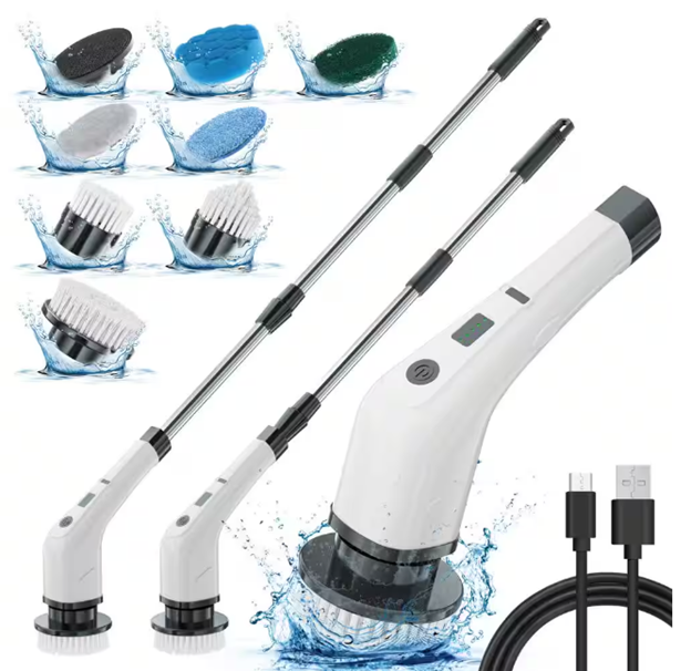 7 in 1 Electric Spin Scrubber Cordless Cleaning Brush with Extendable Handle for Floor Cleaner, Bathtub, Sweeper