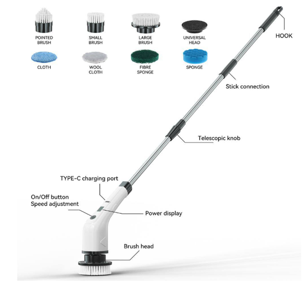 7 in 1 Electric Spin Scrubber Cordless Cleaning Brush with Extendable Handle for Floor Cleaner, Bathtub, Sweeper