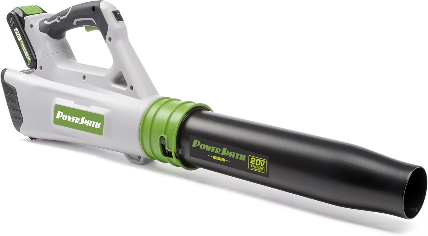 PowerSmith 20V Cordless Leaf Blower with Battery and Charger - 85 MPH, 310 CFM, 2.8 Diameter Blower Tube (PBL120J)