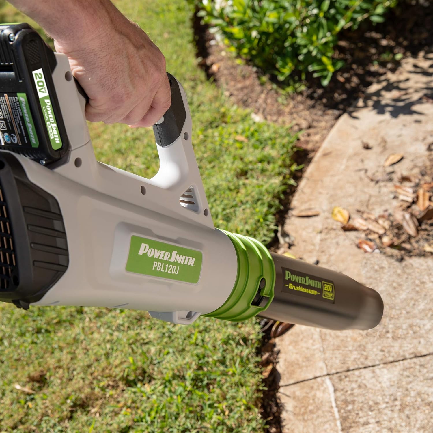 PowerSmith 20V Cordless Leaf Blower with Battery and Charger - 85 MPH, 310 CFM, 2.8 Diameter Blower Tube (PBL120J)