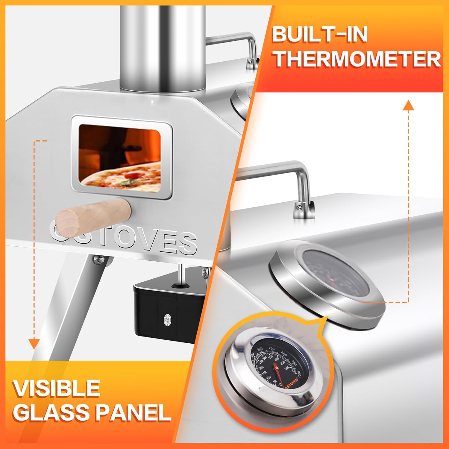 2-in-1 Outdoor Pizza Oven, 12" Wood Pellet Pizza Oven with AUTO ROTATING Pizza Stone, Portable, Removable Top as Torch Heater or Stove (New Item, Damaged Packaging)