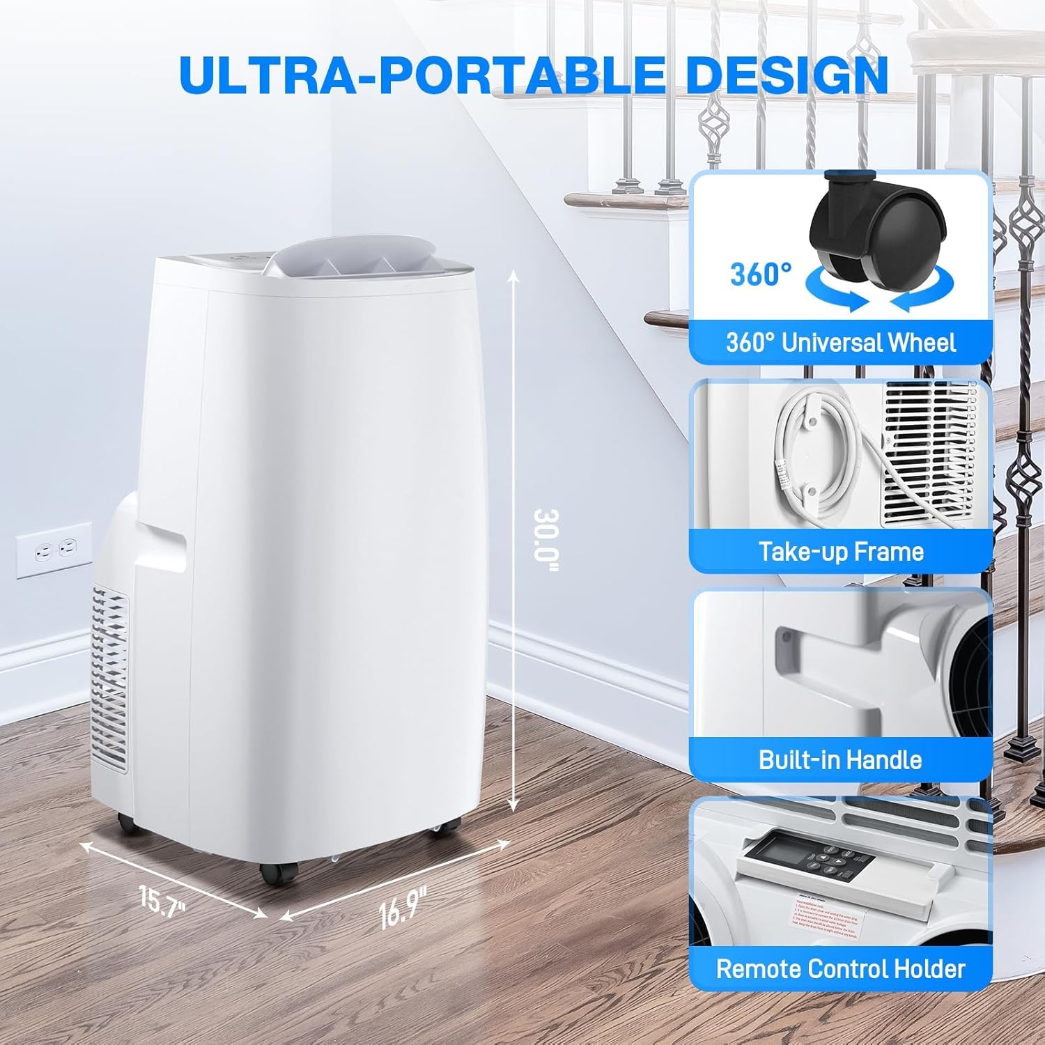 Air Choice 14000 BTU Portable Air Conditioner, 4-in-1 Air Conditioner Portable for Room Up to 700 Sq.Ft. with Remote, Auto Swing, Quiet AC Unit as Heater Dehumidifier Fan, 24H Timer, Window Kit, White 14,000 BTU(with Heat)
