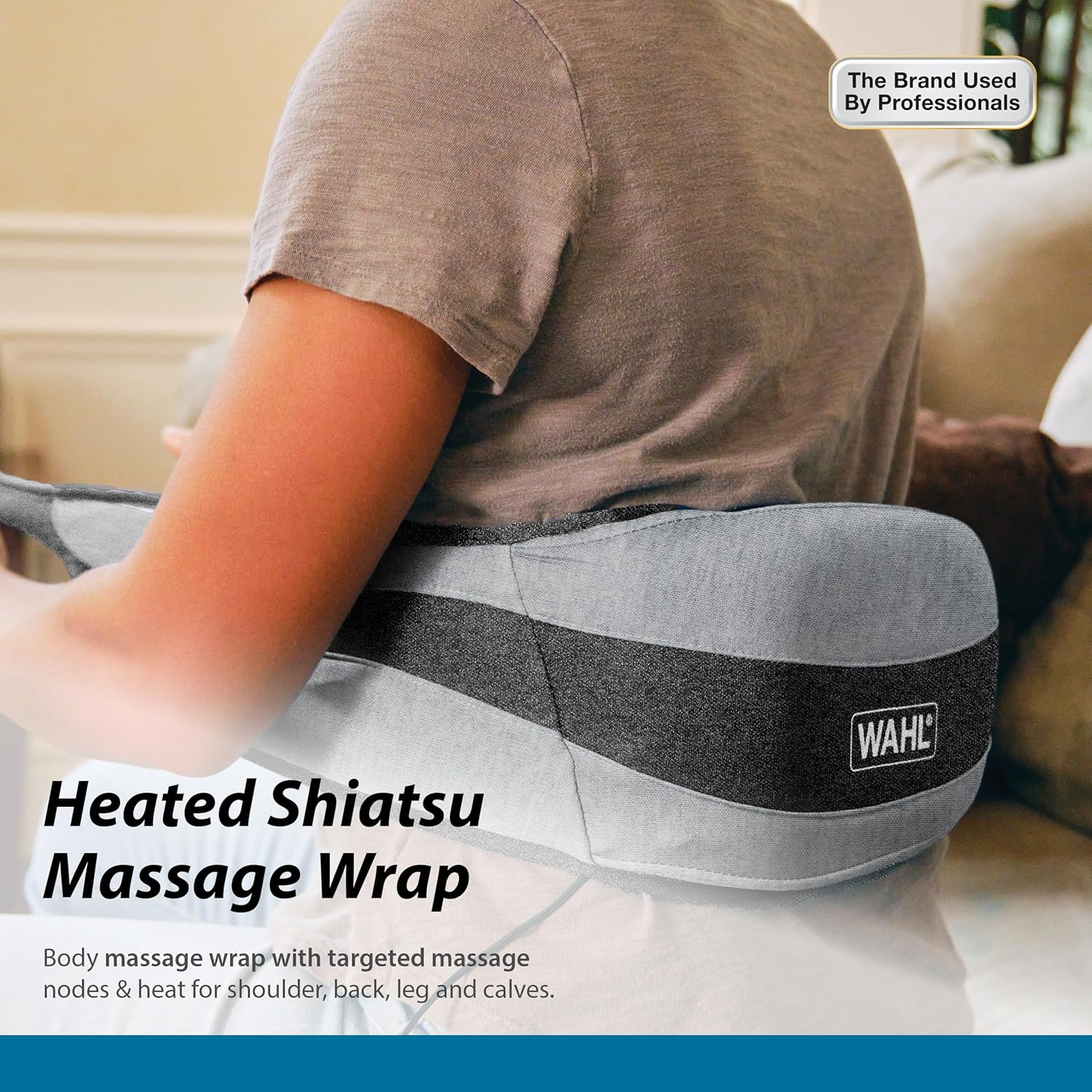 Wahl Body Massager Wrap with Heat, Shiatsu Massage Nodes, Soothing Pain Relief for Neck, Back, Shoulders, & Legs, FSA Eligible, Black/Grey