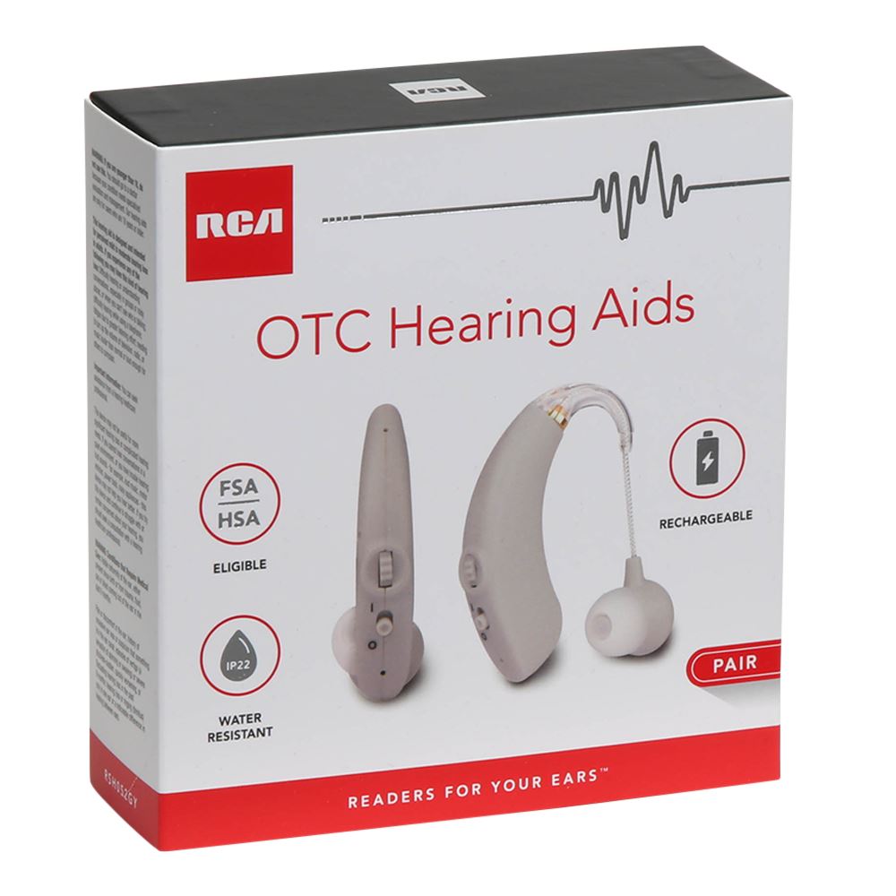 RCA 2-PK OTC Rechargeable Digital Behind-the-Ear Hearing Aids, Grey