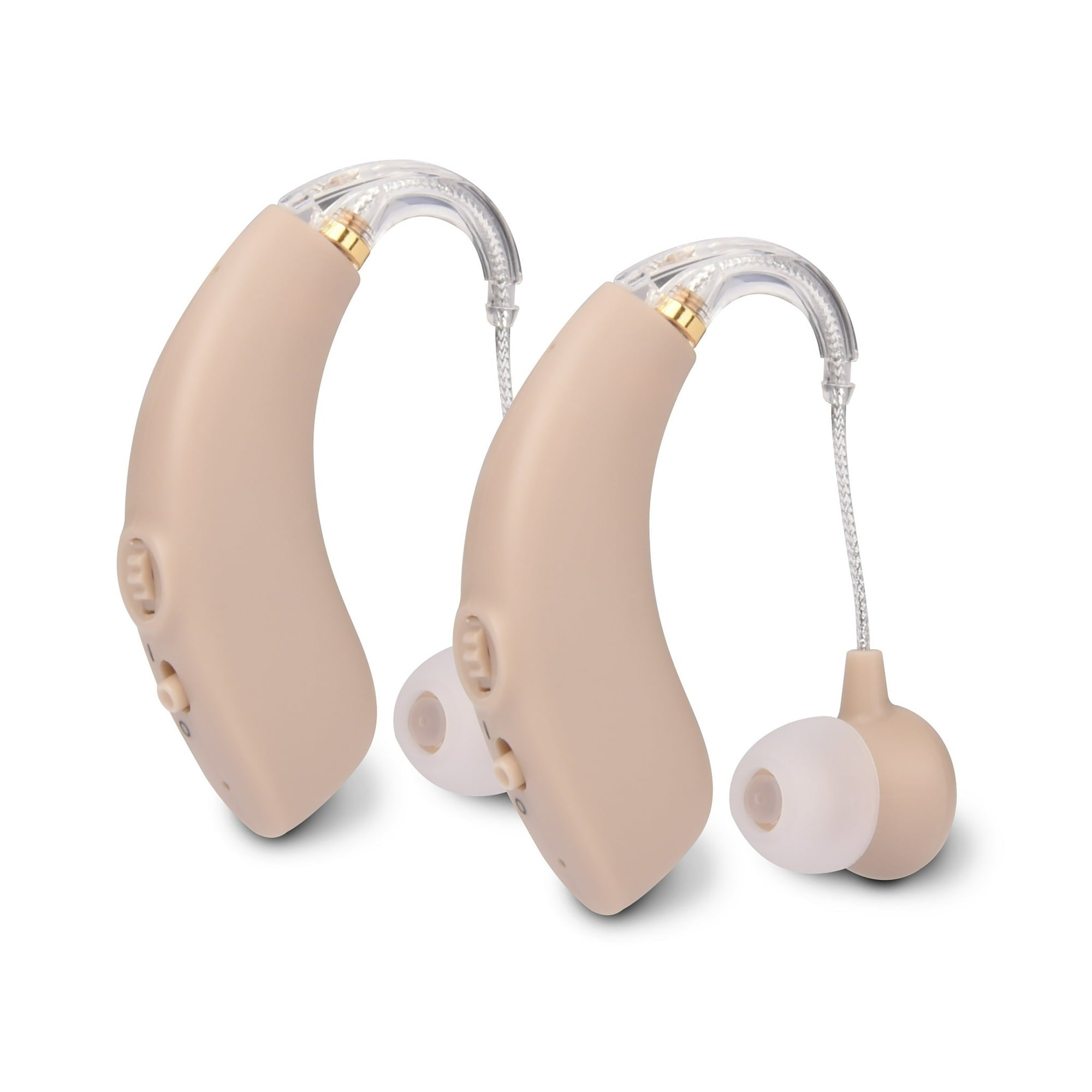 RCA 2-PK OTC Rechargeable Digital Behind-the-Ear Hearing Aids with Dual Nightstand Charge, Beige