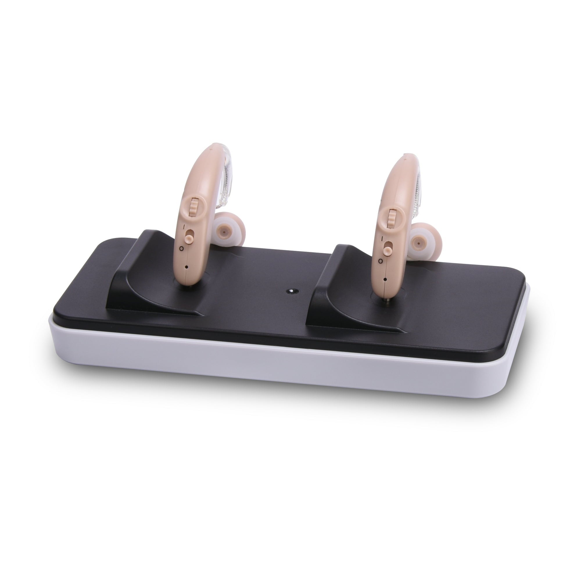 RCA 2-PK OTC Rechargeable Digital Behind-the-Ear Hearing Aids with Dual Nightstand Charge, Beige
