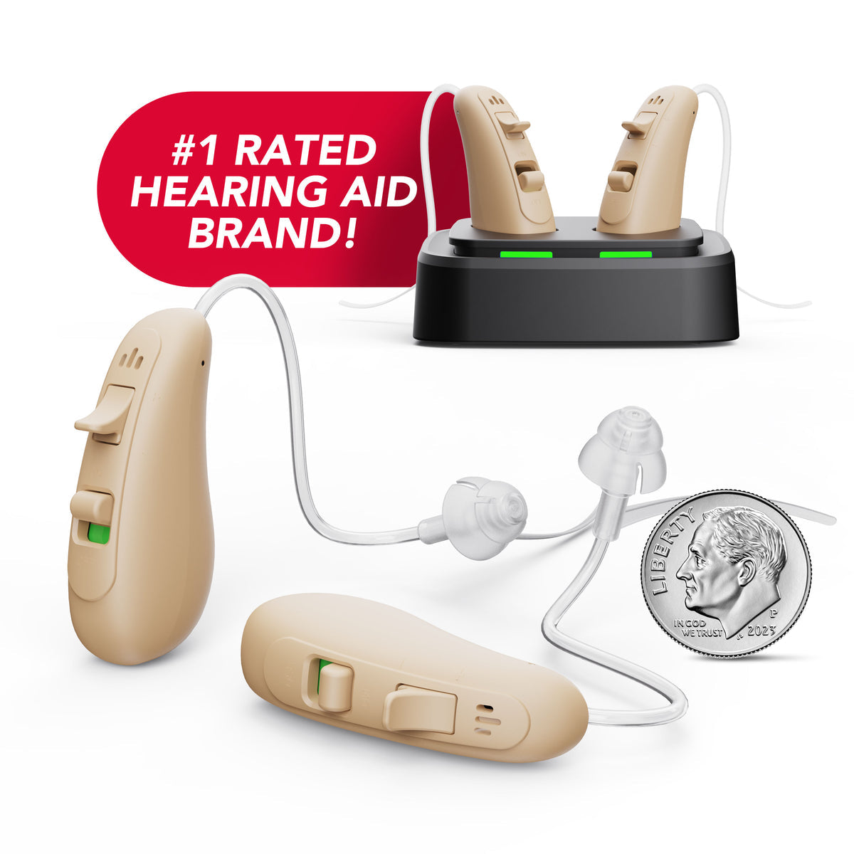 RCA 2-PK OTC Behind-the-Ear Hearing Aid with Rechargeable Stand