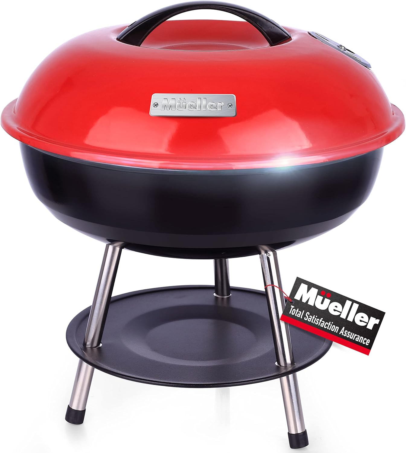 Mueller BBQ Buddy, 14 Inch Portable Charcoal Grill, Lightweight Grill for Barbecue Party, Dual Vents for Temp & Charcoal Control
