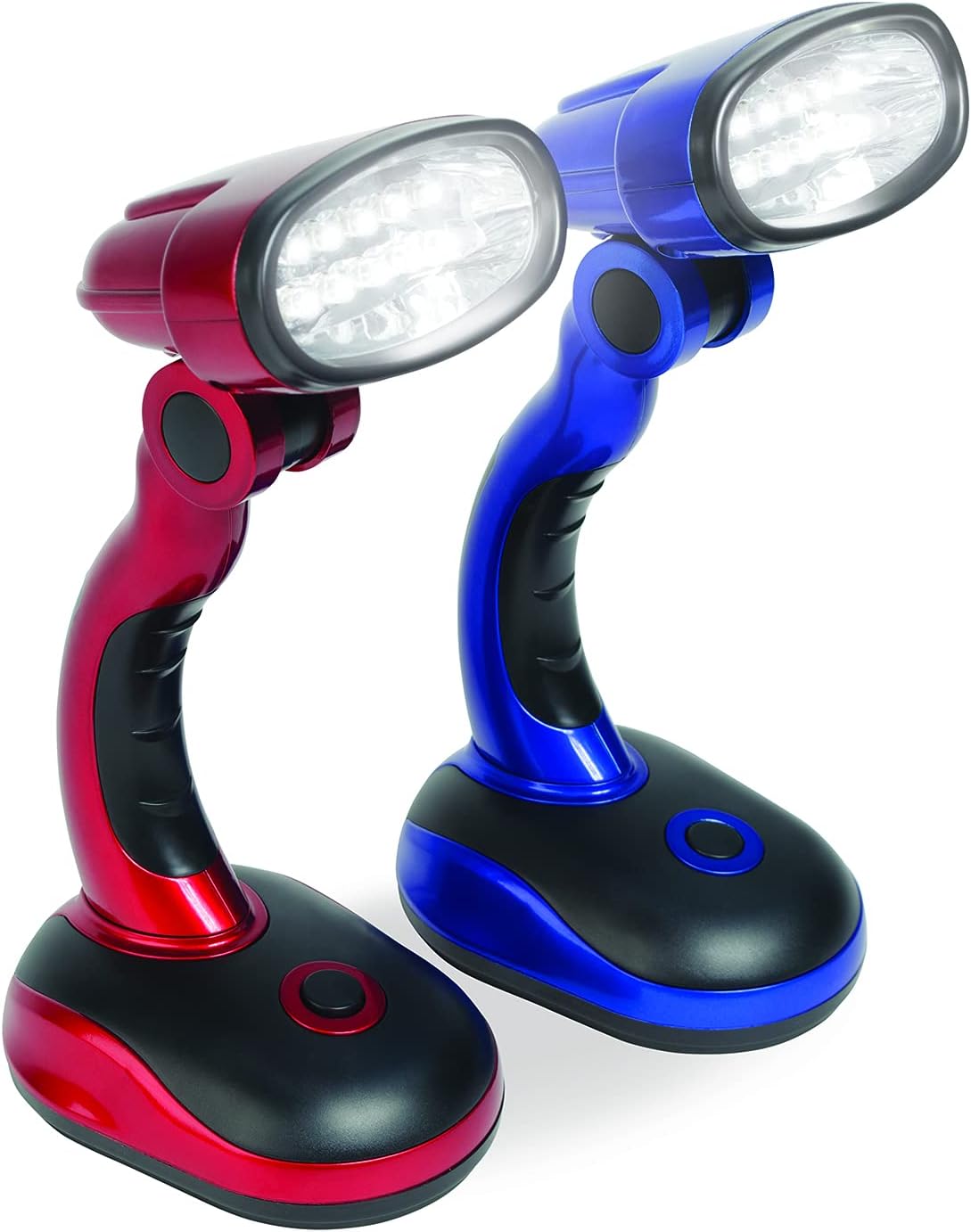 IdeaWorks Jobar International (Set/2) LED Desk Lamps with Pivoting Heads and Handled Necks, Red & Blue