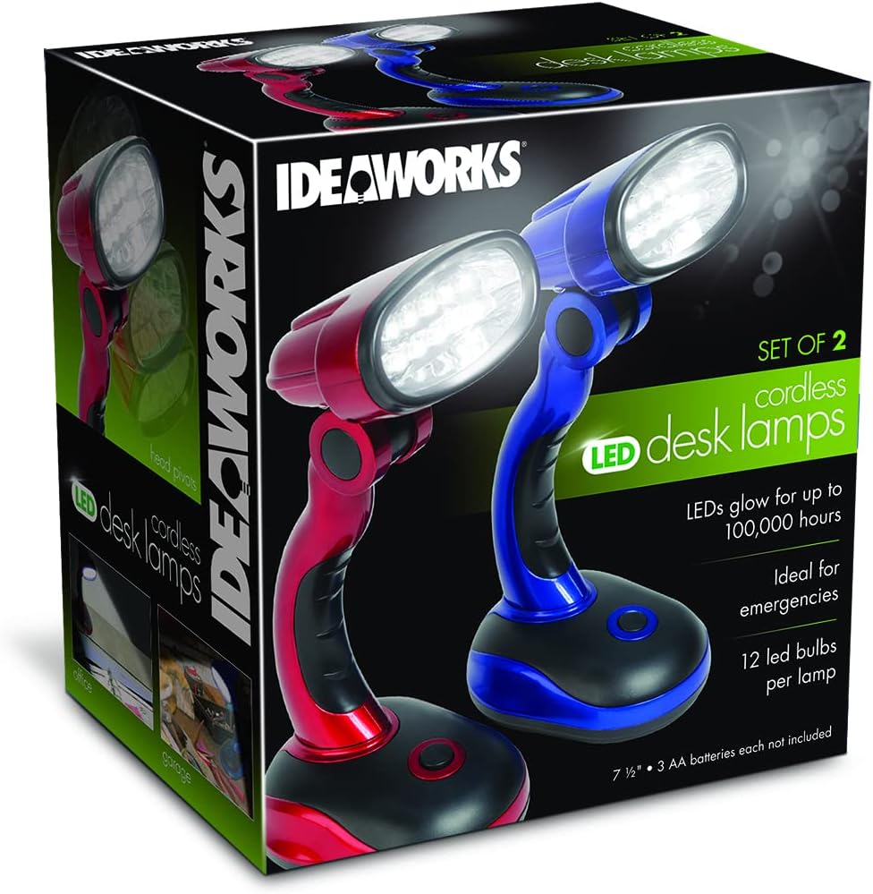 IdeaWorks Jobar International (Set/2) LED Desk Lamps with Pivoting Heads and Handled Necks, Red & Blue