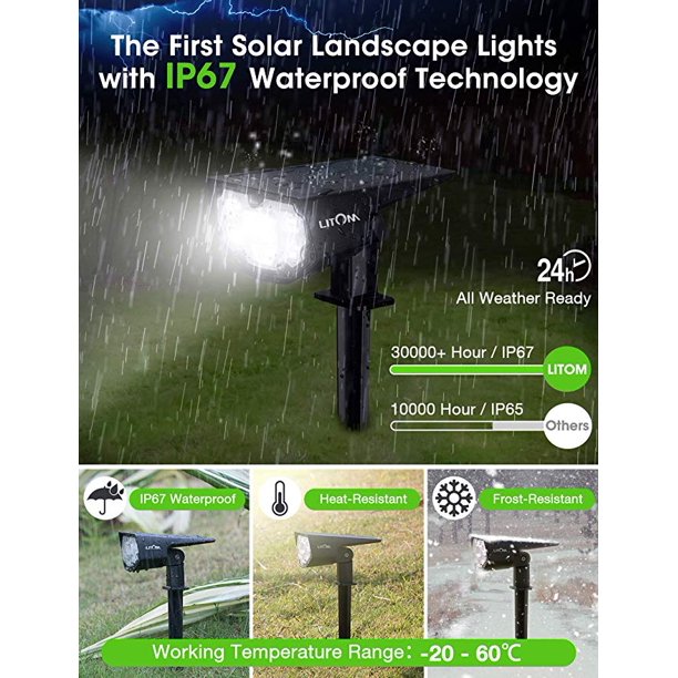 Litom Solar Spotlights for Yard Garden Driveway Cold White, 6-Pack