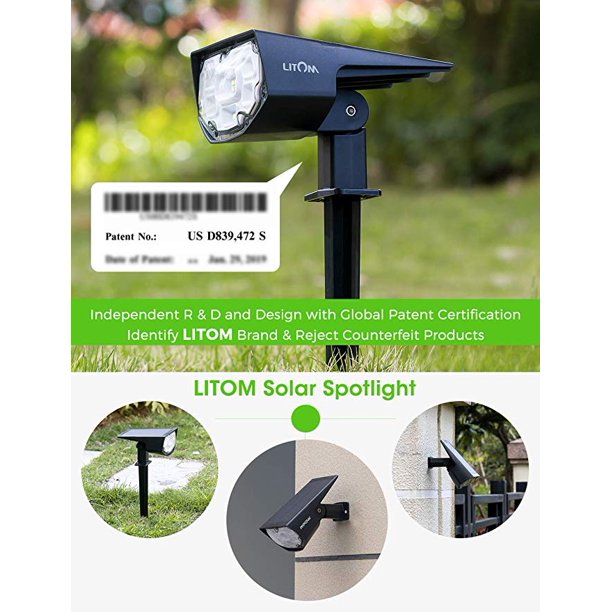 Litom Solar Spotlights for Yard Garden Driveway Cold White, 6-Pack