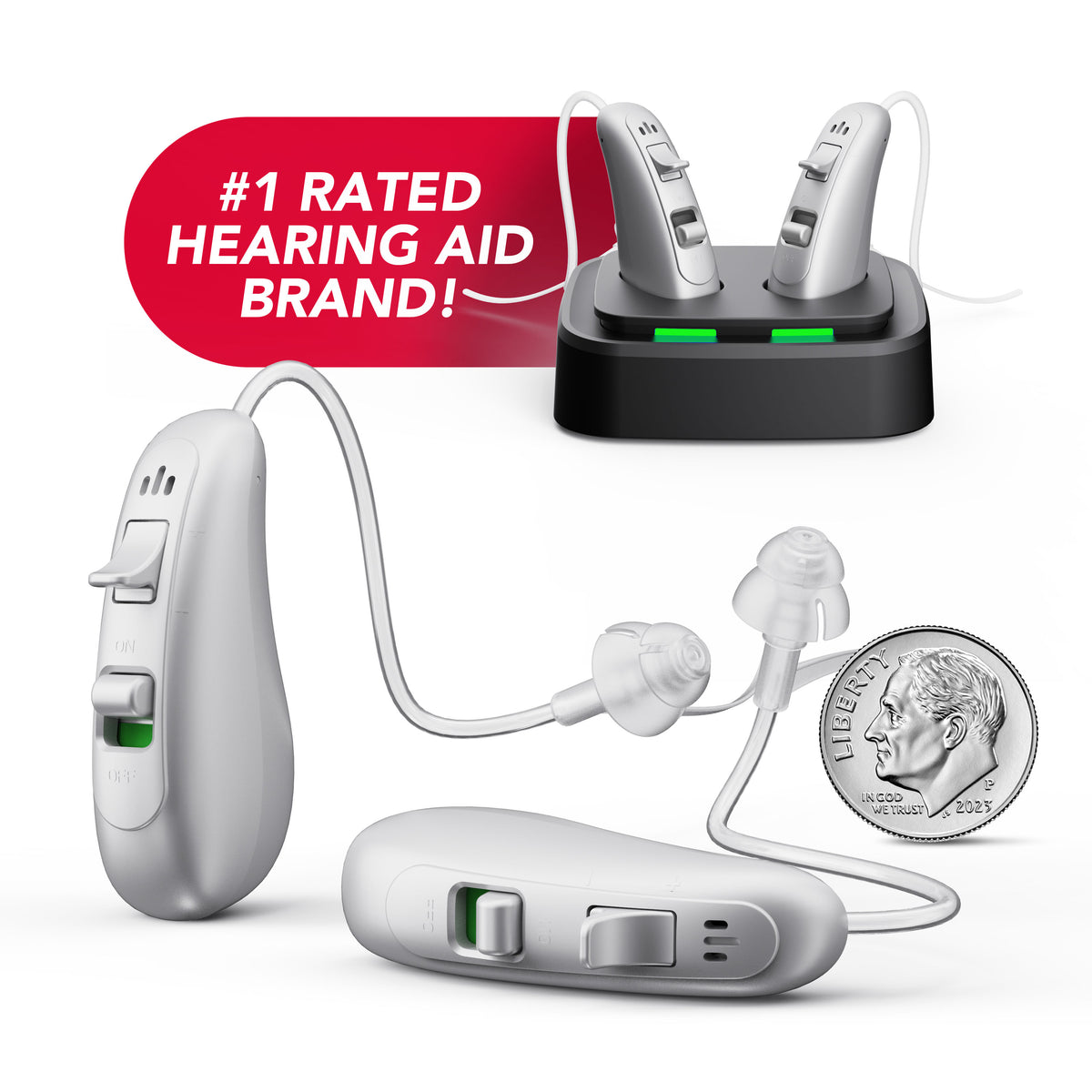 RCA 2-PK OTC Behind-the-Ear Hearing Aid with Rechargeable Stand