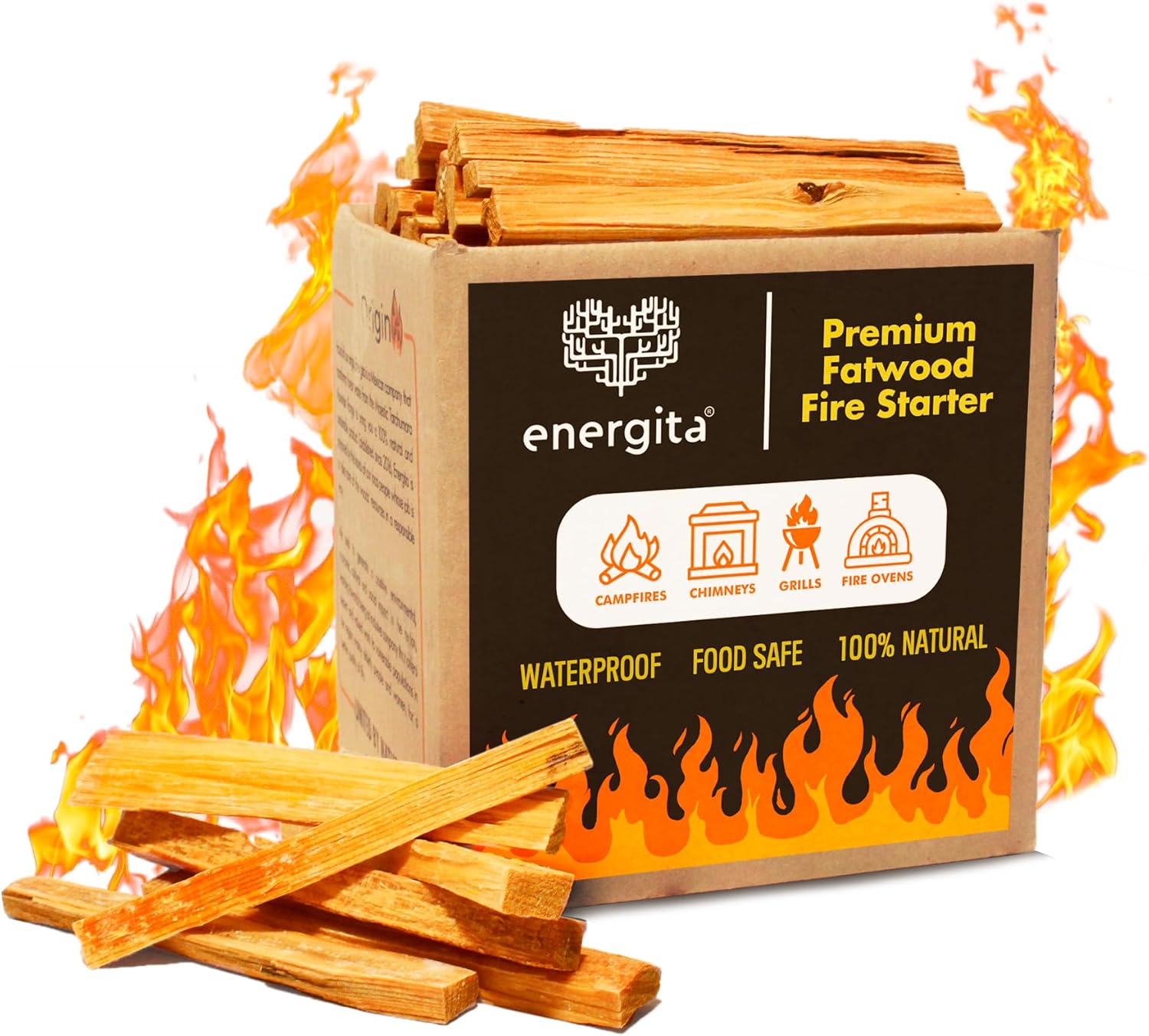 Energita 10 lbs Premium Fatwood Fire Starter Sticks, 100% All Natural, Waterproof Camping Essential Equipment