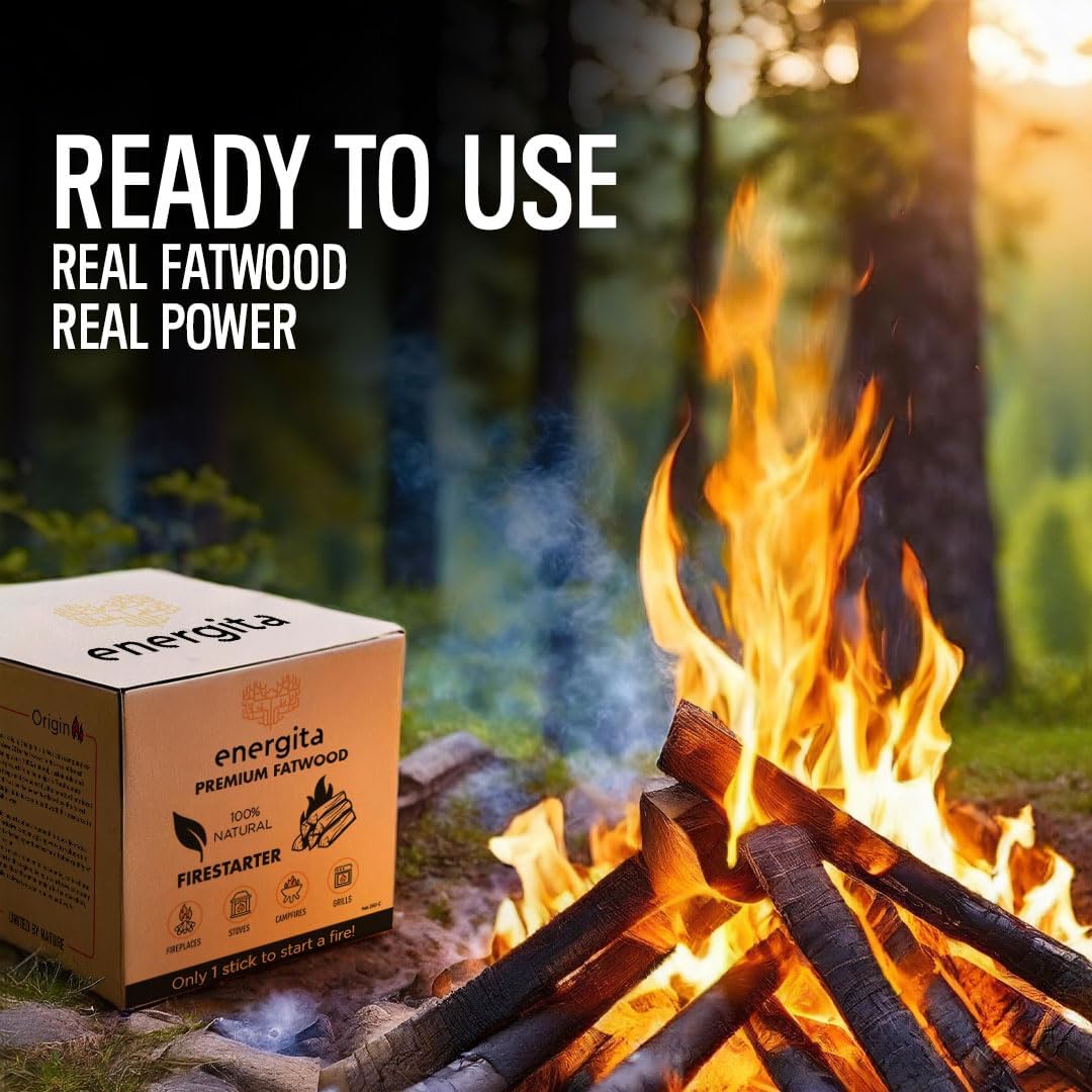 Energita 10 lbs Premium Fatwood Fire Starter Sticks, 100% All Natural, Waterproof Camping Essential Equipment