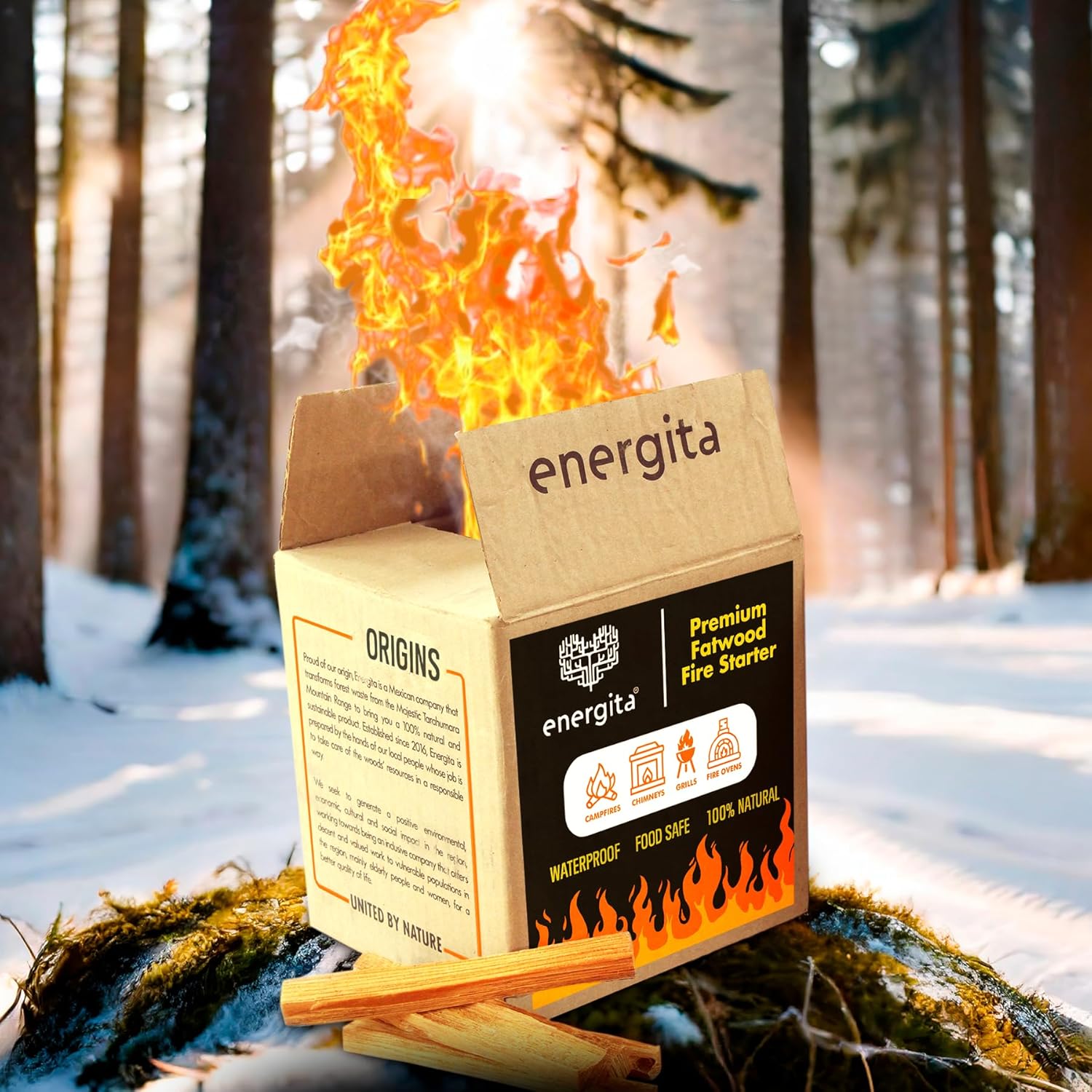 Energita 10 lbs Premium Fatwood Fire Starter Sticks, 100% All Natural, Waterproof Camping Essential Equipment