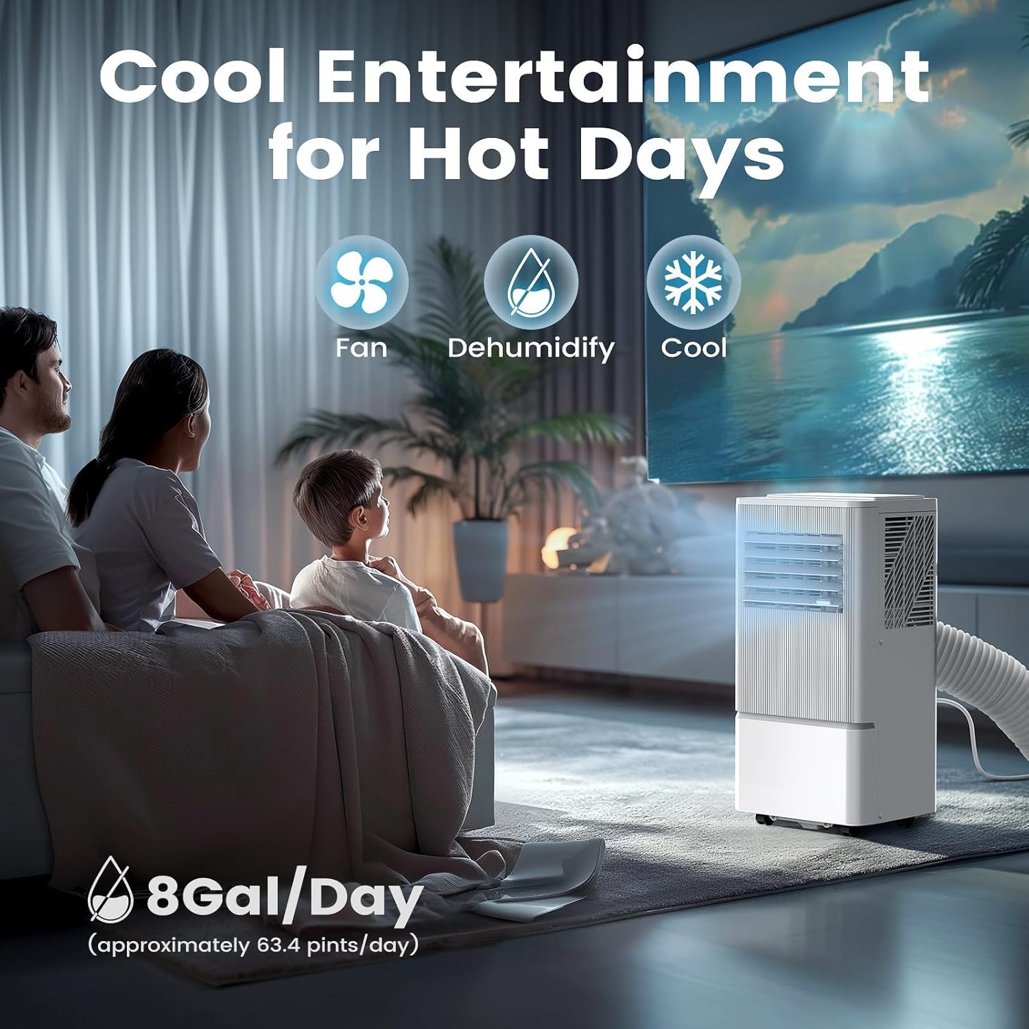 Air Choice Portable Air Conditioner, 8000 BTU Air Conditioner Portable for Room Up to 450 Sq.Ft, Remote Control, 24H Timer, Dehumidifier & Fan Modes, 3-in-1 AC Unit with Window Kit for Home Office 8,000 BTU(with drain hose)