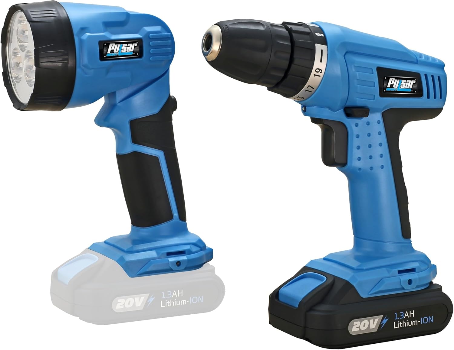 Pulsar 20V Cordless 1.3Ah Lithium-Ion Drill/Driver & Work Light Kit, Featuring A 19+1 Torque Setting Drill, an Adjustable & Freestanding LED Work Light (Kit Includes Battery & Charger), PT25LK