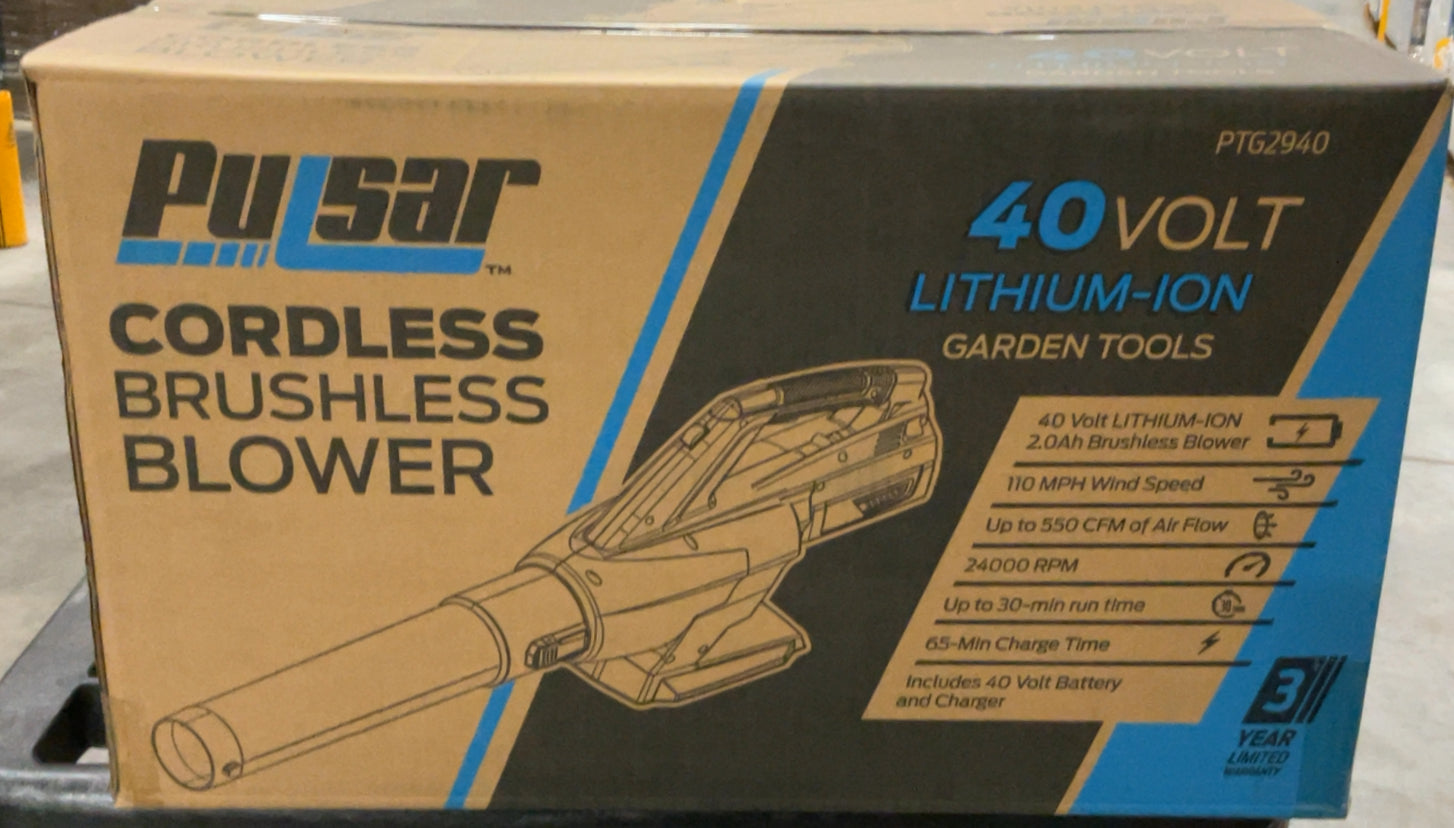 Pulsar 40v Lithium-Ion Cordless Leaf Blower with 2.0Ah Battery and Charger