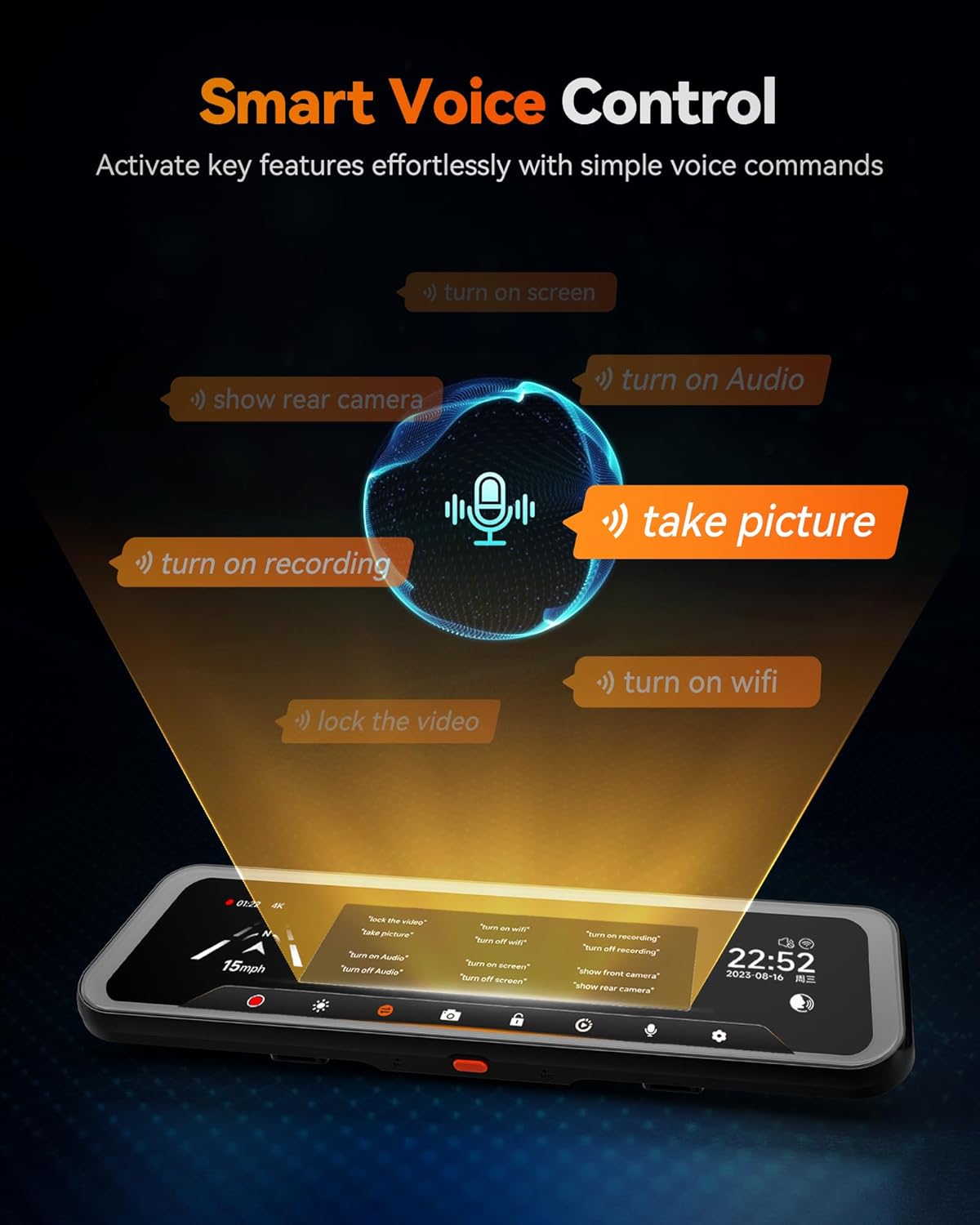 WOLFBOX G900 Tripro Cabin Version 3 Channel 4K Rear View Mirror Camera, STARVIS 2 IMX678 Night Vision,4K+1080P+2.5K Front Inside and Rear Mirror Dash Cam,5.8GHz WiFi,Voice Control,Includes 256GB Card