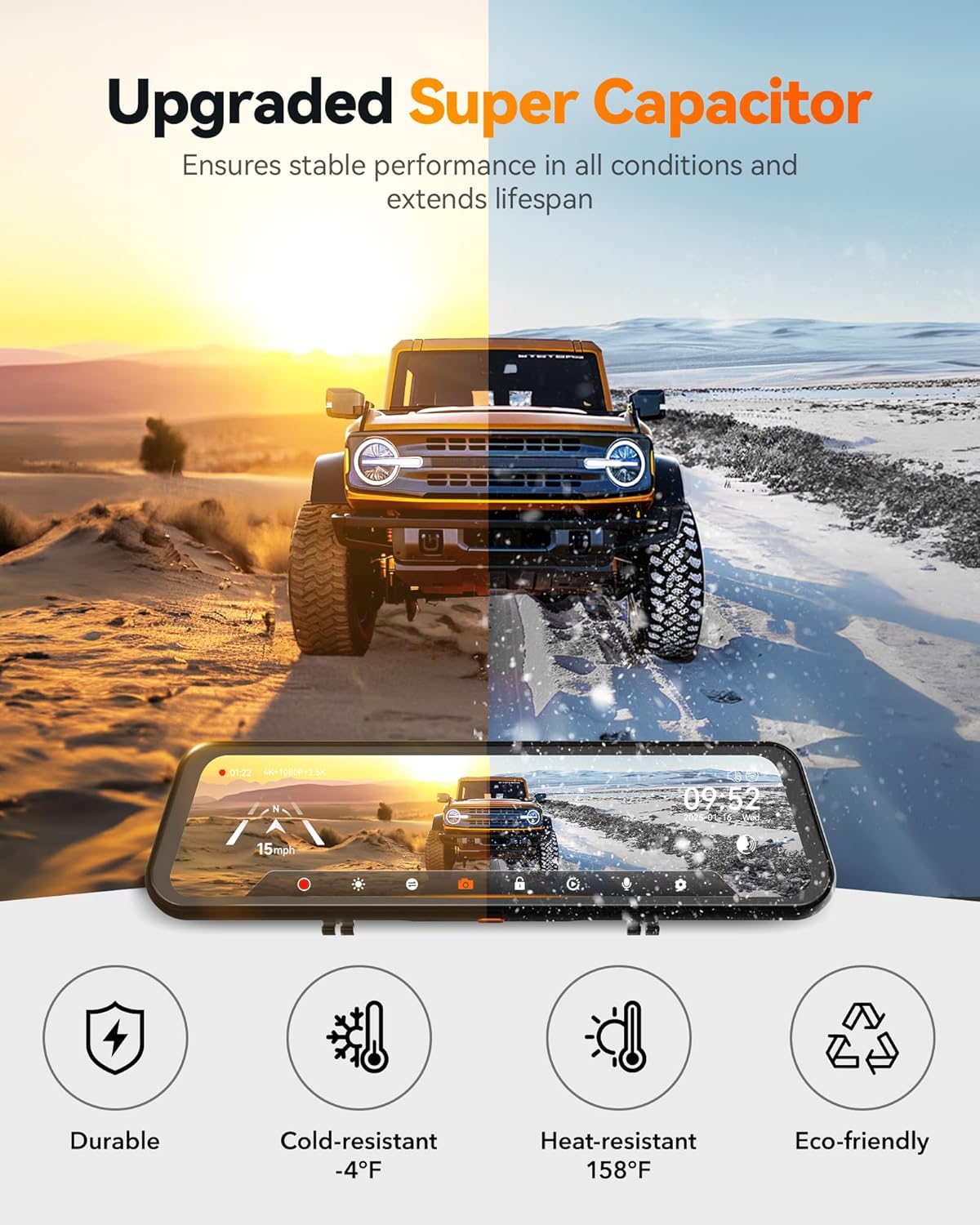 WOLFBOX G900 Tripro Cabin Version 3 Channel 4K Rear View Mirror Camera, STARVIS 2 IMX678 Night Vision,4K+1080P+2.5K Front Inside and Rear Mirror Dash Cam,5.8GHz WiFi,Voice Control,Includes 256GB Card