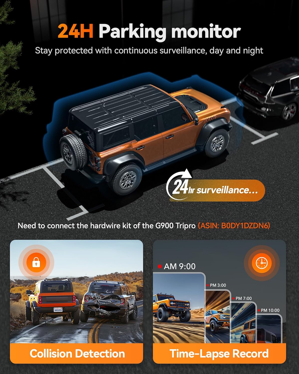 WOLFBOX G900 Tripro Cabin Version 3 Channel 4K Rear View Mirror Camera, STARVIS 2 IMX678 Night Vision,4K+1080P+2.5K Front Inside and Rear Mirror Dash Cam,5.8GHz WiFi,Voice Control,Includes 256GB Card