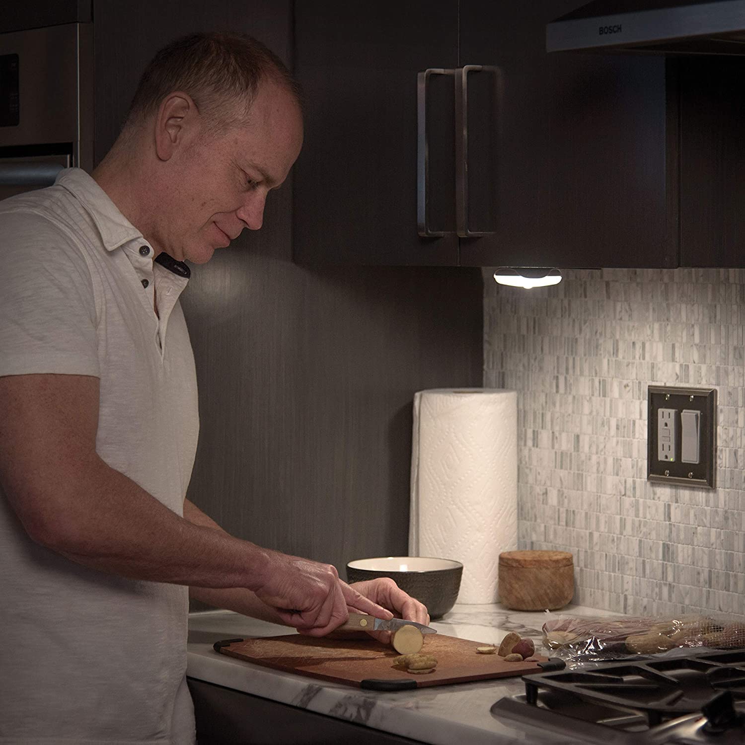 Indoor Battery Powered Motion Activated 30 Lumen LED Puck Light, White (2-Pack)