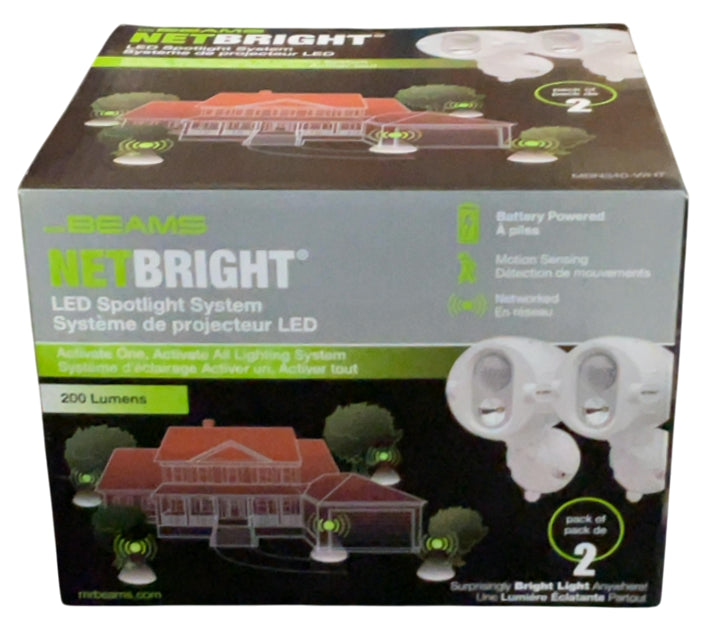 Mr Beams MBN342 Networked LED Wireless Motion Sensing Spotlight System with NetBright Technology, 200-Lumens, White, 2-Pack