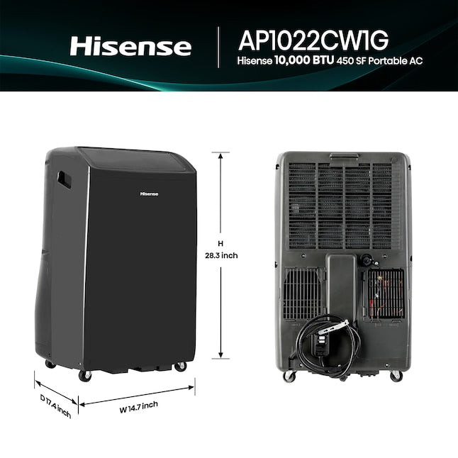 Hisense 10000 BTU DOE 115-Volt Vented Medium Room Smart Portable Air Conditioner Remote Included (Refurbished)