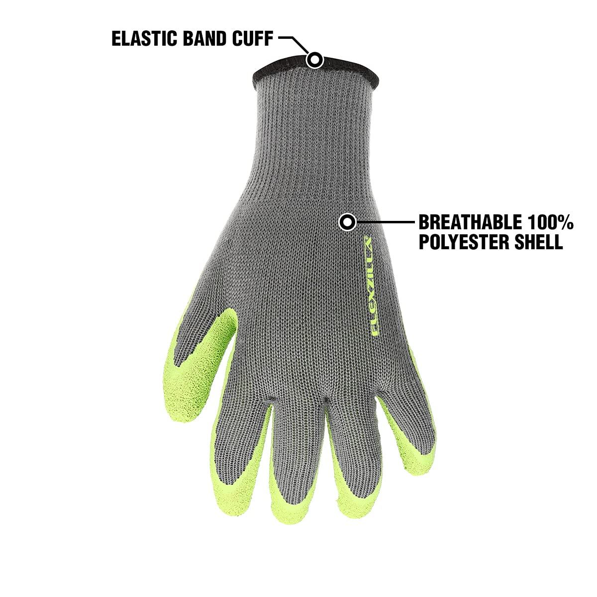 Flexzilla GC240L Crinkle Latex Dip, Gray/ZillaGreen, L Garden Gloves