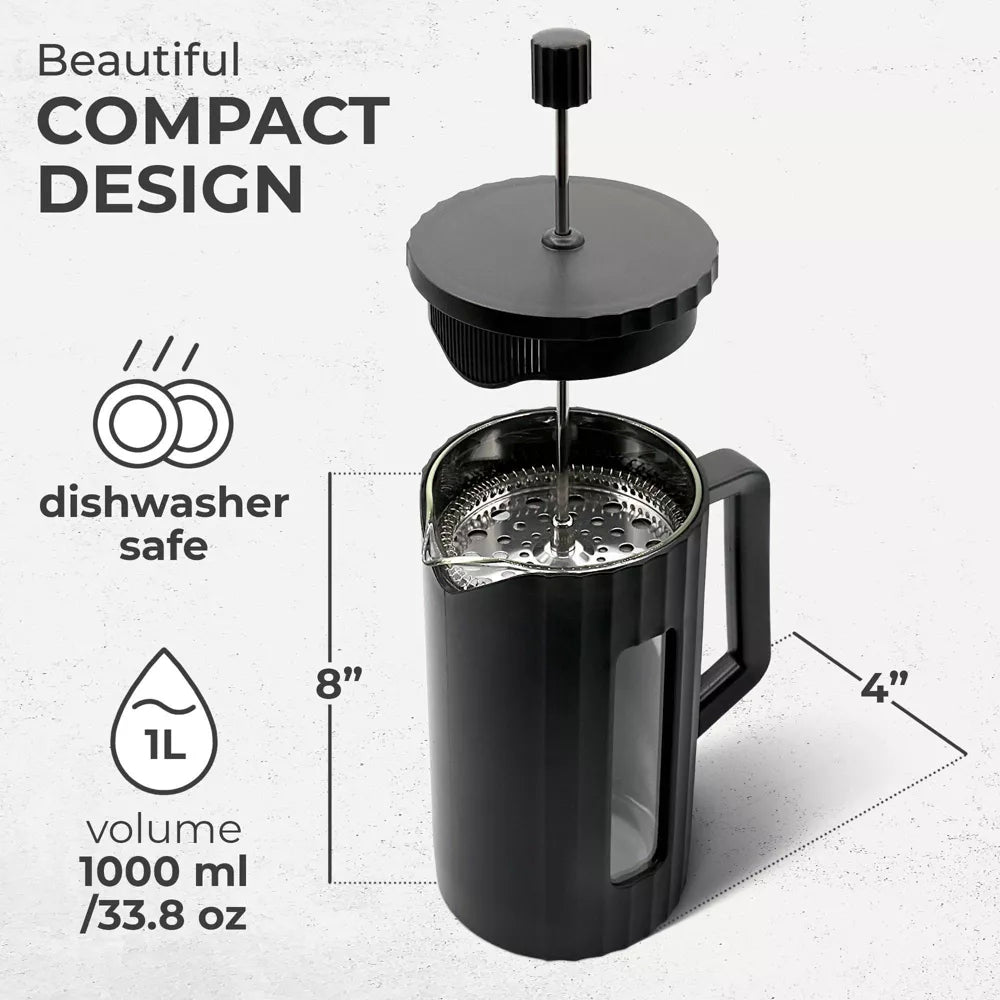 Kaffe French Press Coffee/Tea Maker - 1 Liter, Black