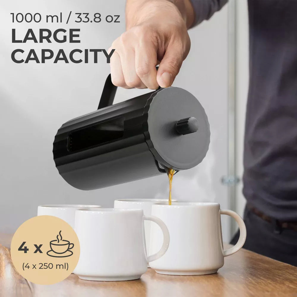 Kaffe French Press Coffee/Tea Maker - 1 Liter, Black