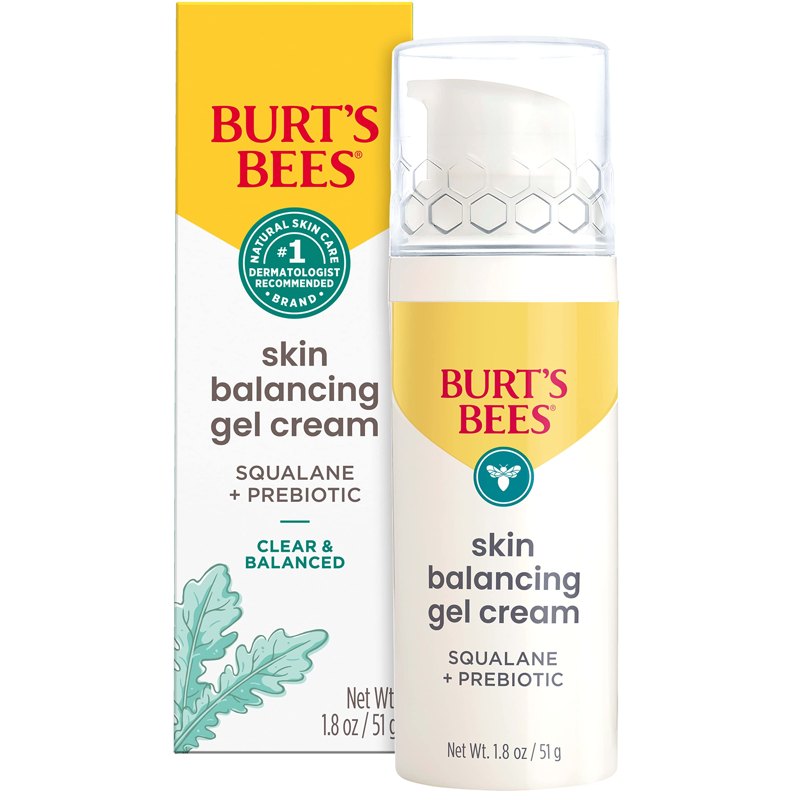 Burts Bees Clear and Balanced Skin Balancing Gel Cream With Squalane and Prebiotic, Gel Moisturizer for Breakout-Prone Skin, 1.8 oz. Bottle 1.8 Ounce (Pack of 1)
