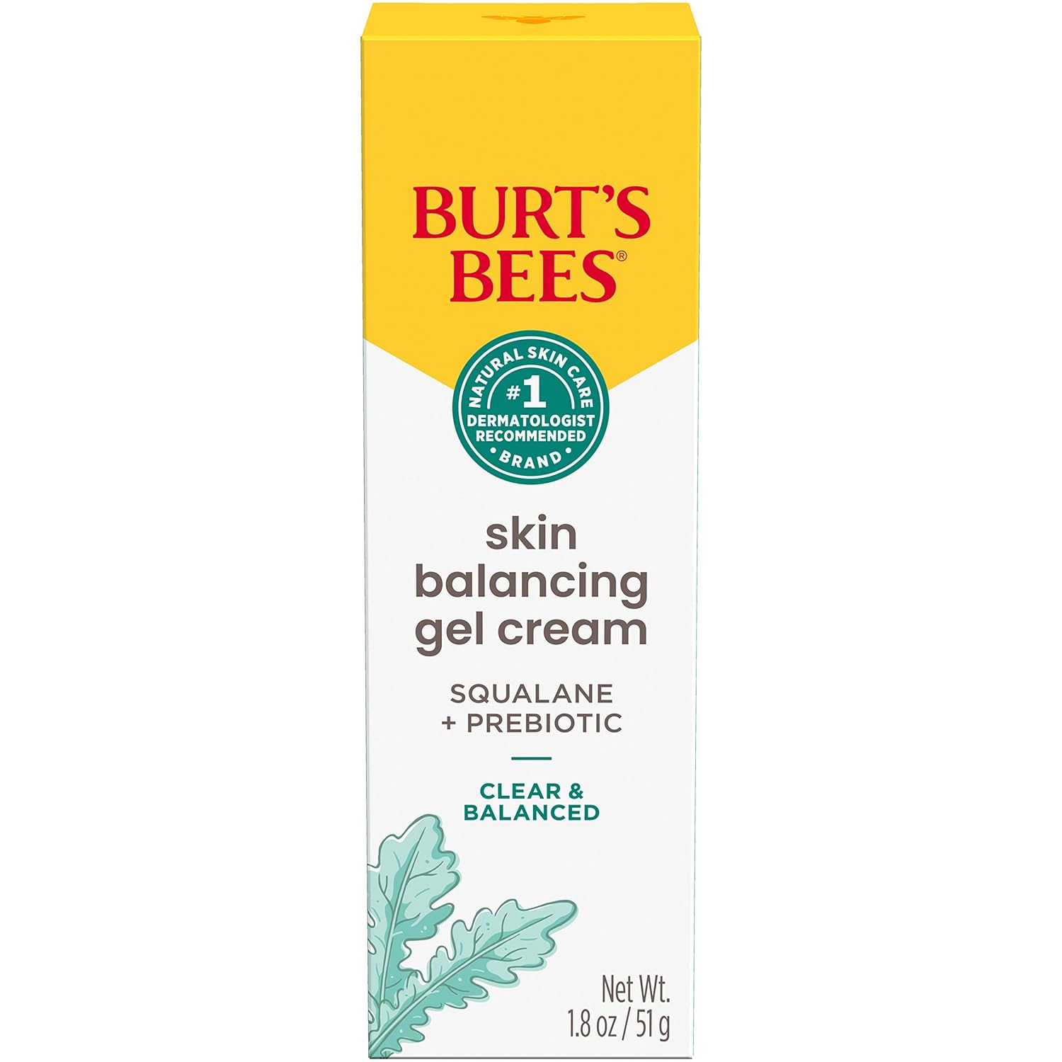 Burts Bees Clear and Balanced Skin Balancing Gel Cream With Squalane and Prebiotic, Gel Moisturizer for Breakout-Prone Skin, 1.8 oz. Bottle 1.8 Ounce (Pack of 1)