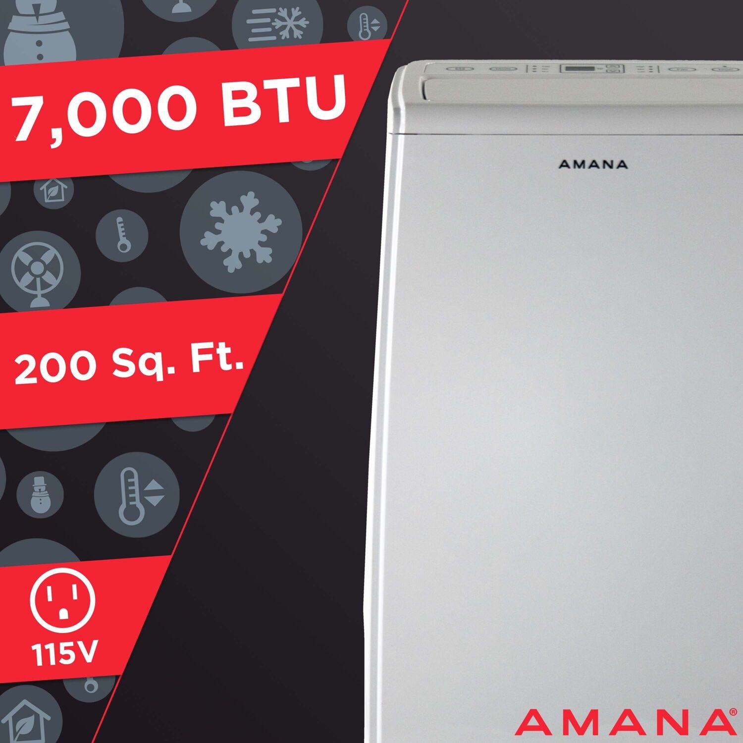 Amana 4500 BTU (7,000 BTU ASHRAE) 200 Sq ft 115V Portable Air Conditioner, White,