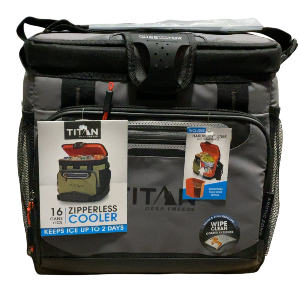 Titan by Arctic Zone 16 Can Zipperless Soft Cooler with HardBody Liner, Sharkskin Gray