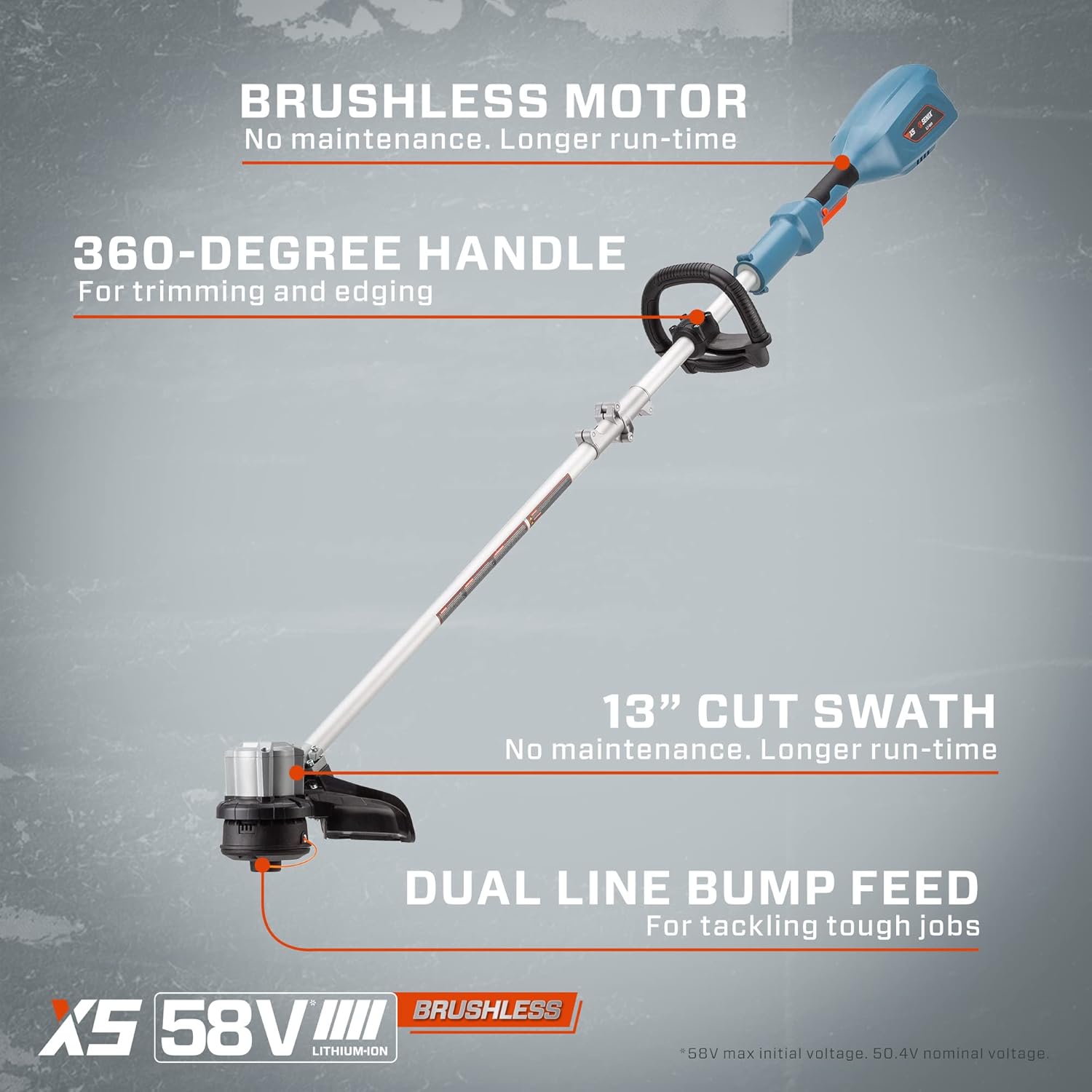 SENIX X5 58 Volt Max* Cordless Brushless Grass Trimmer and Edger Lawn Tool, Straight Shaft, 13-Inch Max Cutting Width, Bump Feed, 2.5 Ah Battery and Charger Included (GTSX5-M)