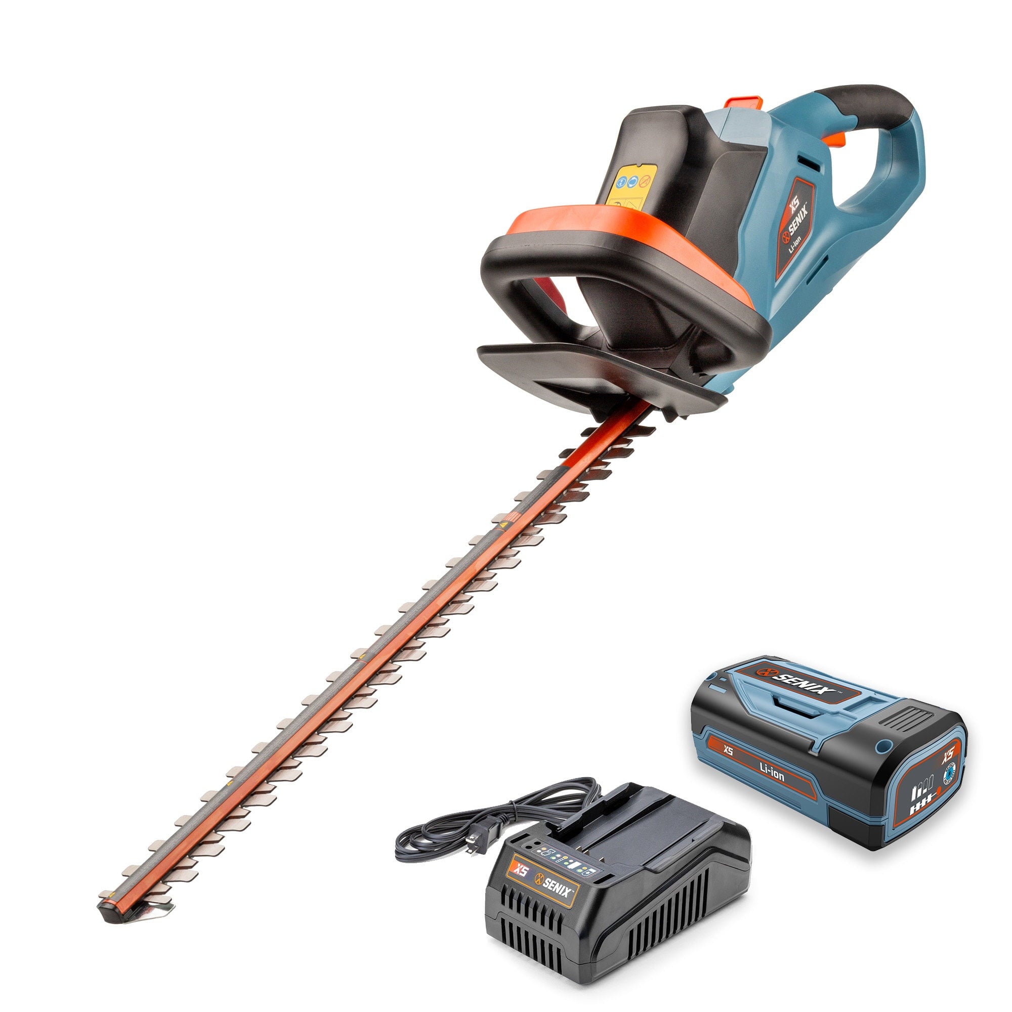 SENIX 58 Volt Max* 22-Inch Cordless Brushless Hedge Trimmer, Double-Sided Dual Action Blades, 2/3" Cutting Capacity (Battery and Charger Included) HTX5-M