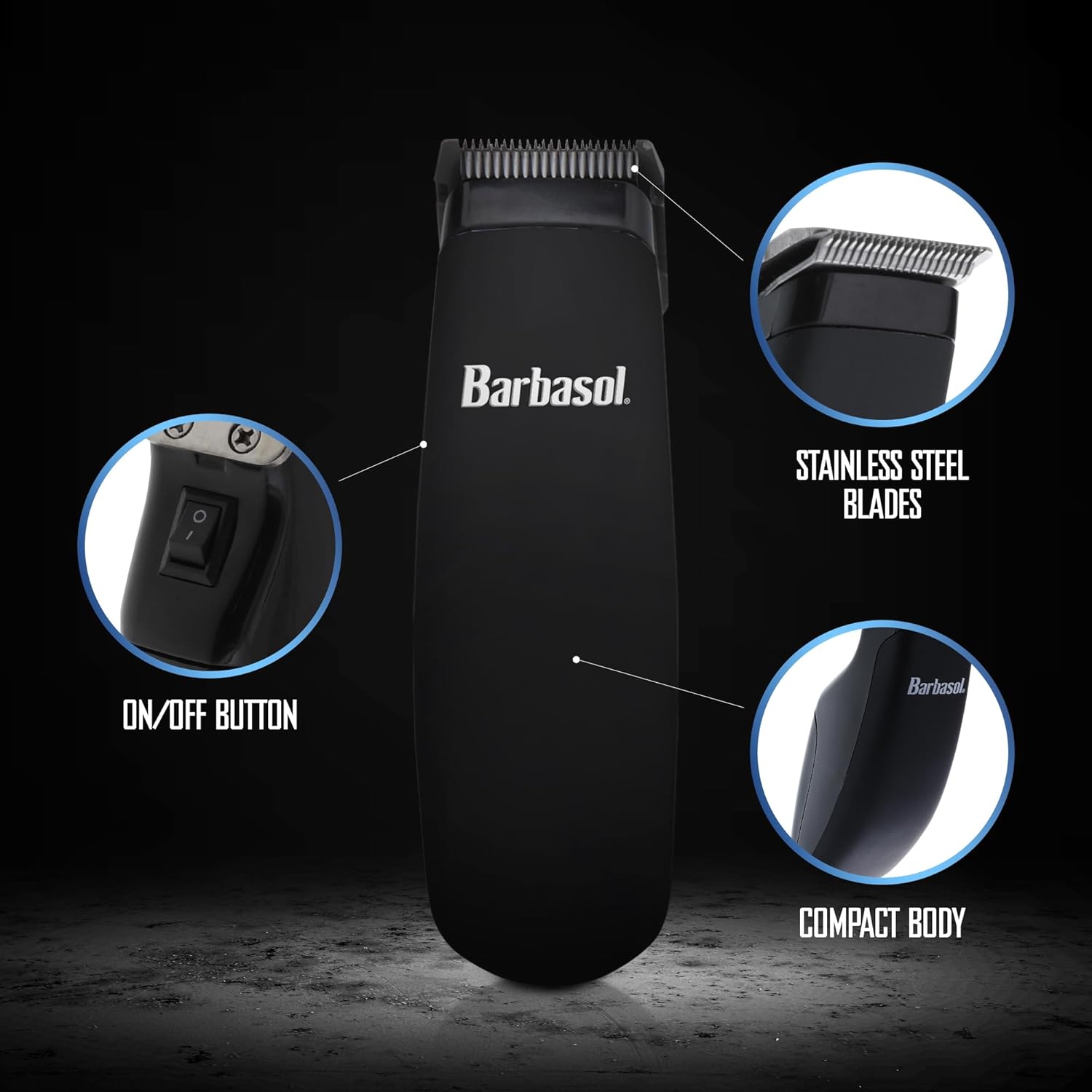 Barbasol Touch Up Trimmer for Men, Compact Electric Xtreme Precision Beard and Hair Trimmer with Stainless Steel Blades & 3 Guide Combs (3, 6, 10mm), Wireless, AA Battery Powered (not Included)