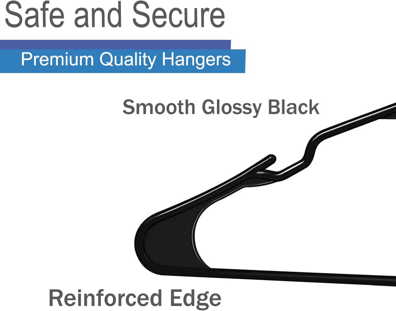 Heshberg Plastic Notched Hangers Space Saving Tubular Clothes Hangers Standard Size Ideal for Everyday Use on Shirts, Coats, Pants, Dress, Skirts, Etc. (50, Black)
