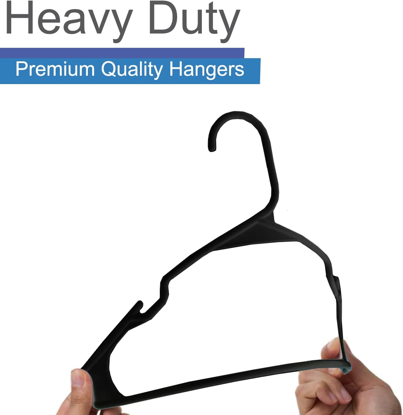 Heshberg Plastic Notched Hangers Space Saving Tubular Clothes Hangers Standard Size Ideal for Everyday Use on Shirts, Coats, Pants, Dress, Skirts, Etc. (50, Black)