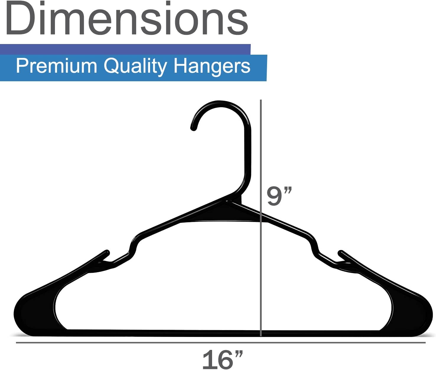 Heshberg Plastic Notched Hangers Space Saving Tubular Clothes Hangers Standard Size Ideal for Everyday Use on Shirts, Coats, Pants, Dress, Skirts, Etc. (50, Black)