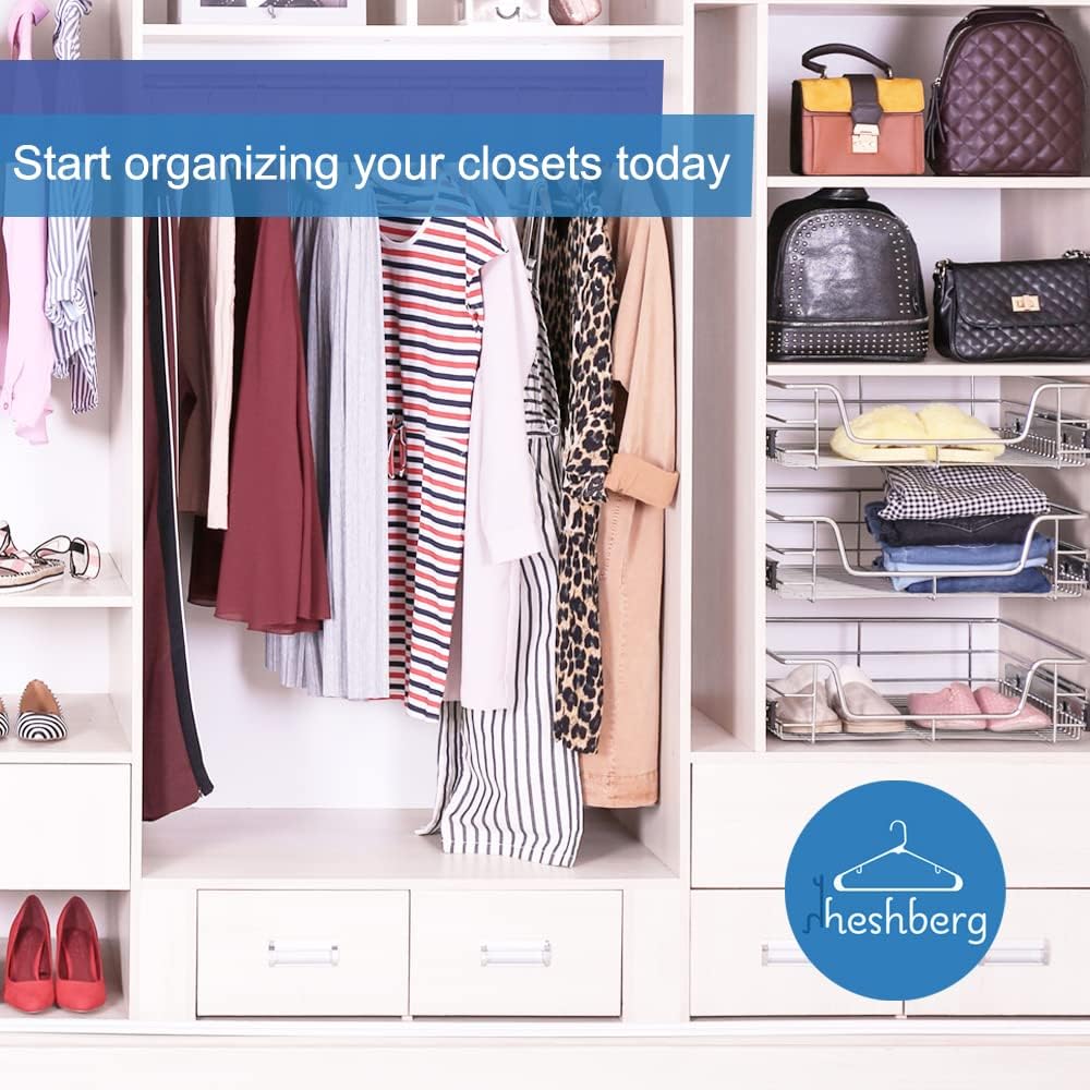 Heshberg Plastic Notched Hangers Space Saving Tubular Clothes Hangers Standard Size Ideal for Everyday Use on Shirts, Coats, Pants, Dress, Skirts, Etc. (50, Black)