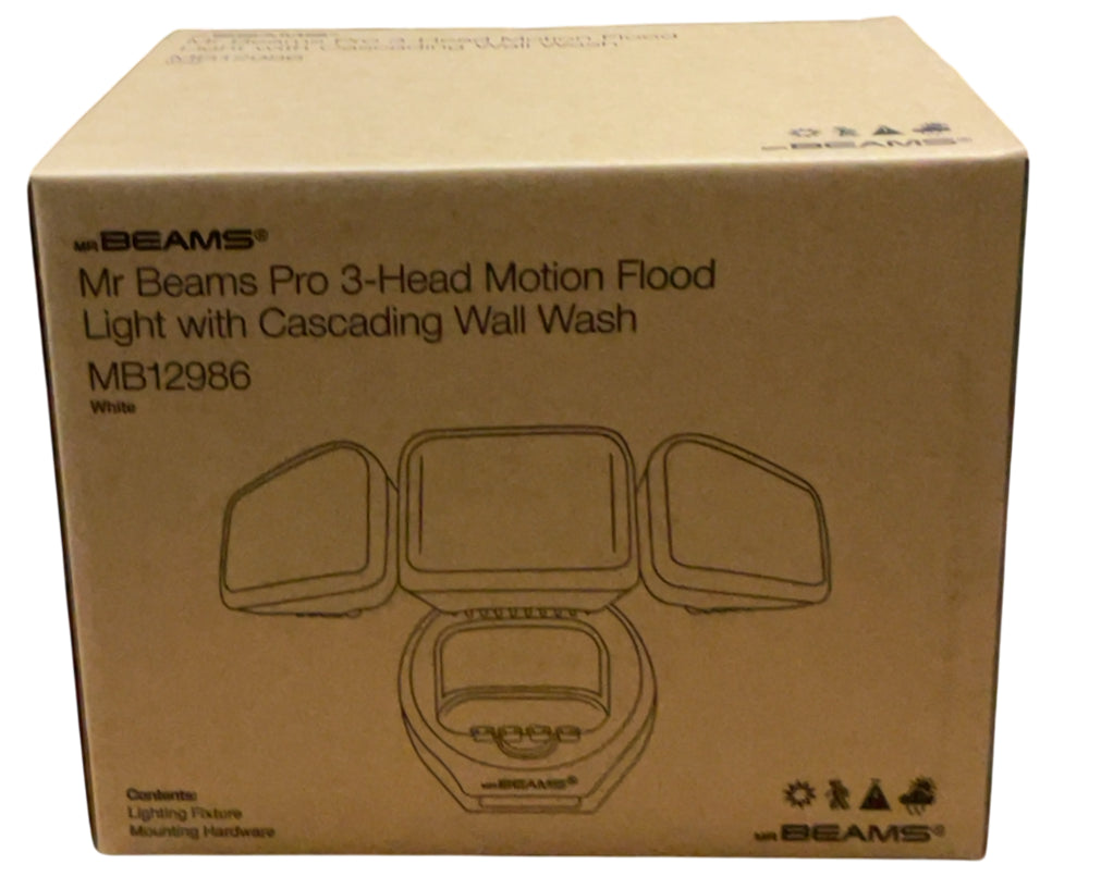 Mr. Beams Pro 3-Head Outdoor Motion Sensing LED Security Light with Cascading Wall Wash, White