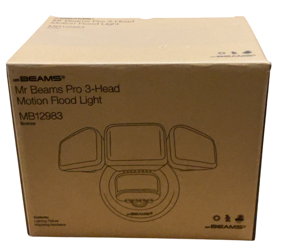 Mr Beams Wired Pro 3-Head Outdoor Motion Sensing LED Security Light, 3900 Lumens, Bronze